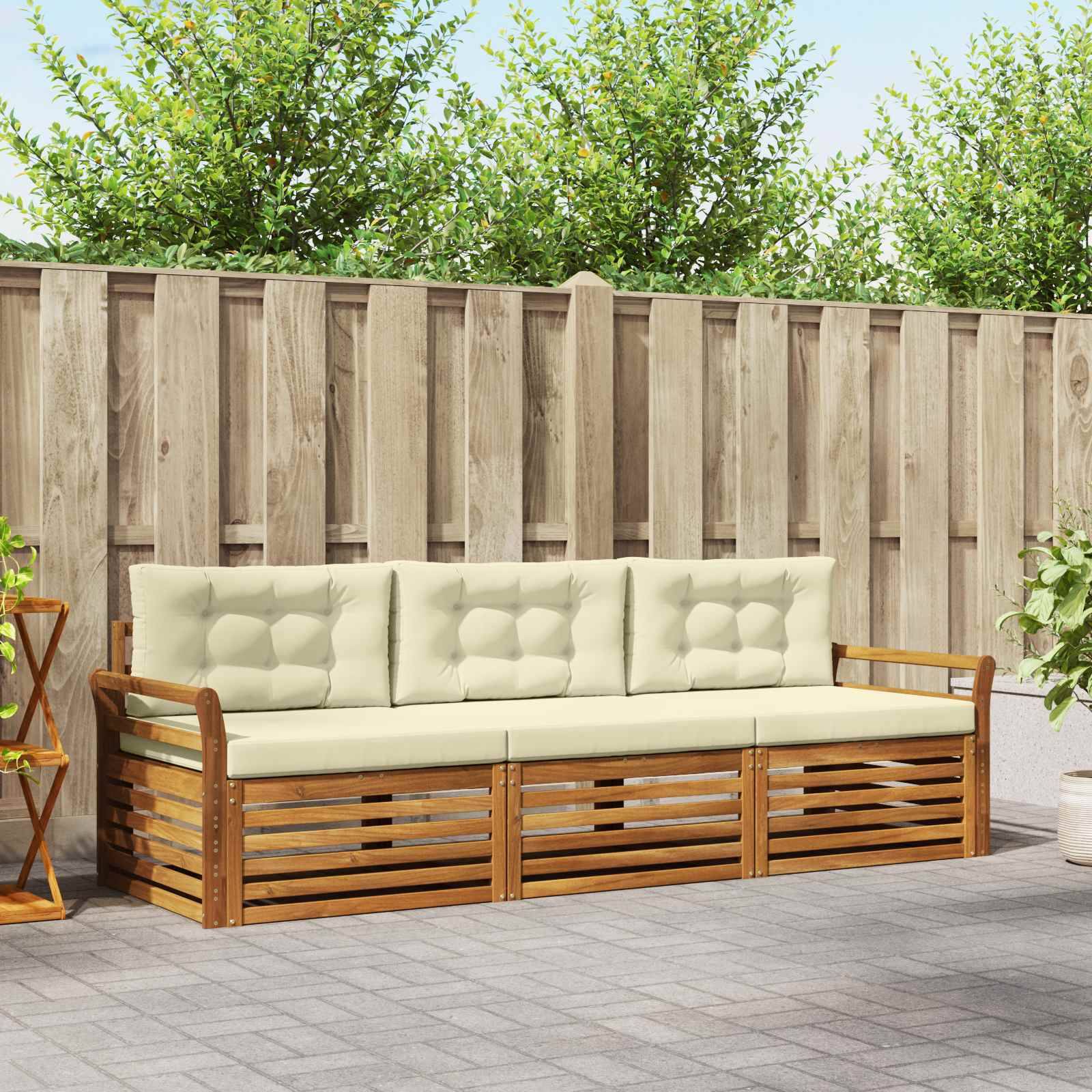 vidaXL Outdoor-Sofagarnitur mit Kissen 3 pcs Natur und Creme
