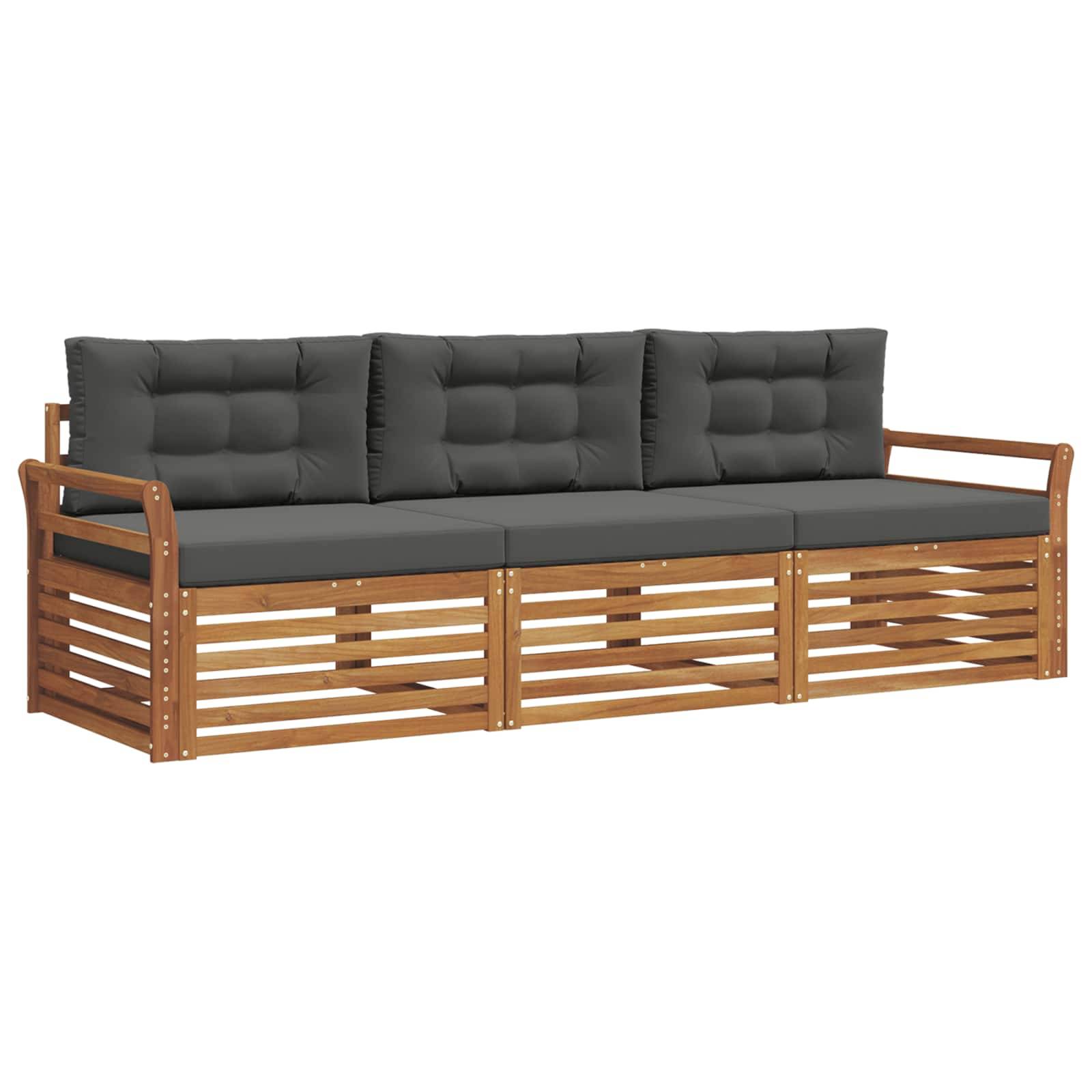 vidaXL Outdoor-Sofagarnitur mit Kissen 3 pcs Natur und Anthrazit