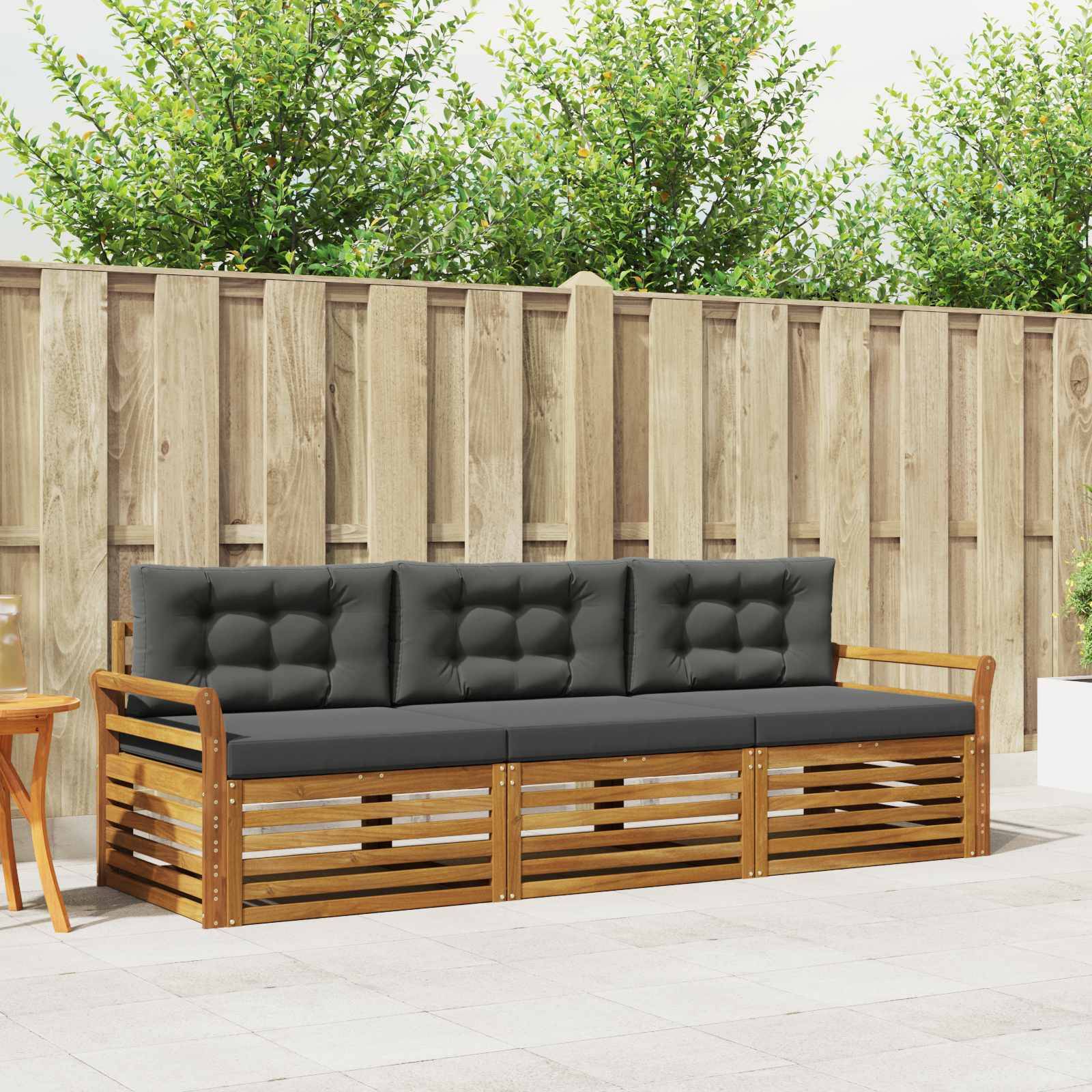 vidaXL Outdoor-Sofagarnitur mit Kissen 3 pcs Natur und Anthrazit