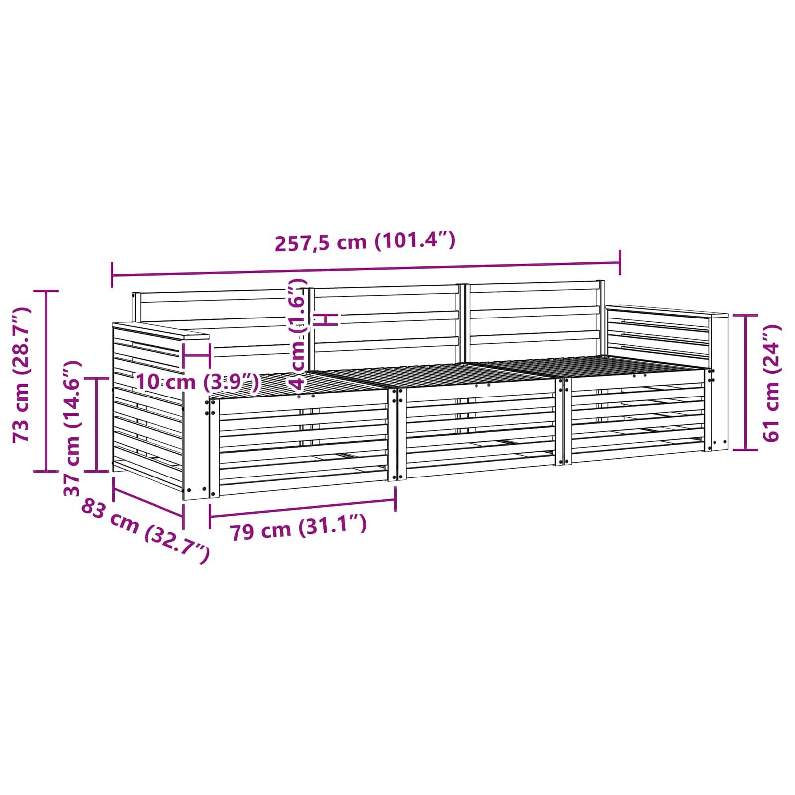 vidaXL Outdoor-Sofagarnitur 3 pcs Natur Massivholz Akazie