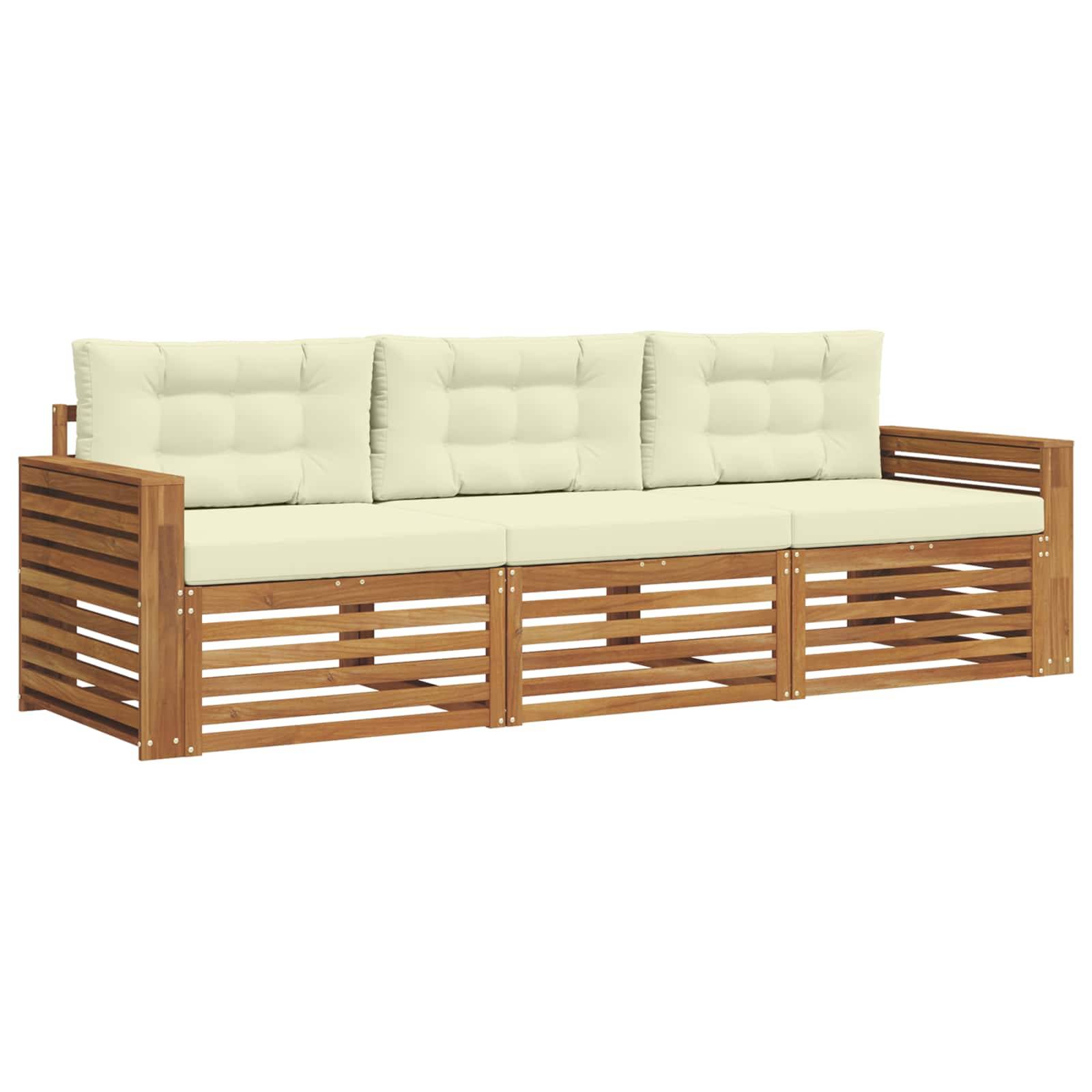 vidaXL Outdoor-Sofagarnitur mit Kissen 3 pcs Natur und Creme
