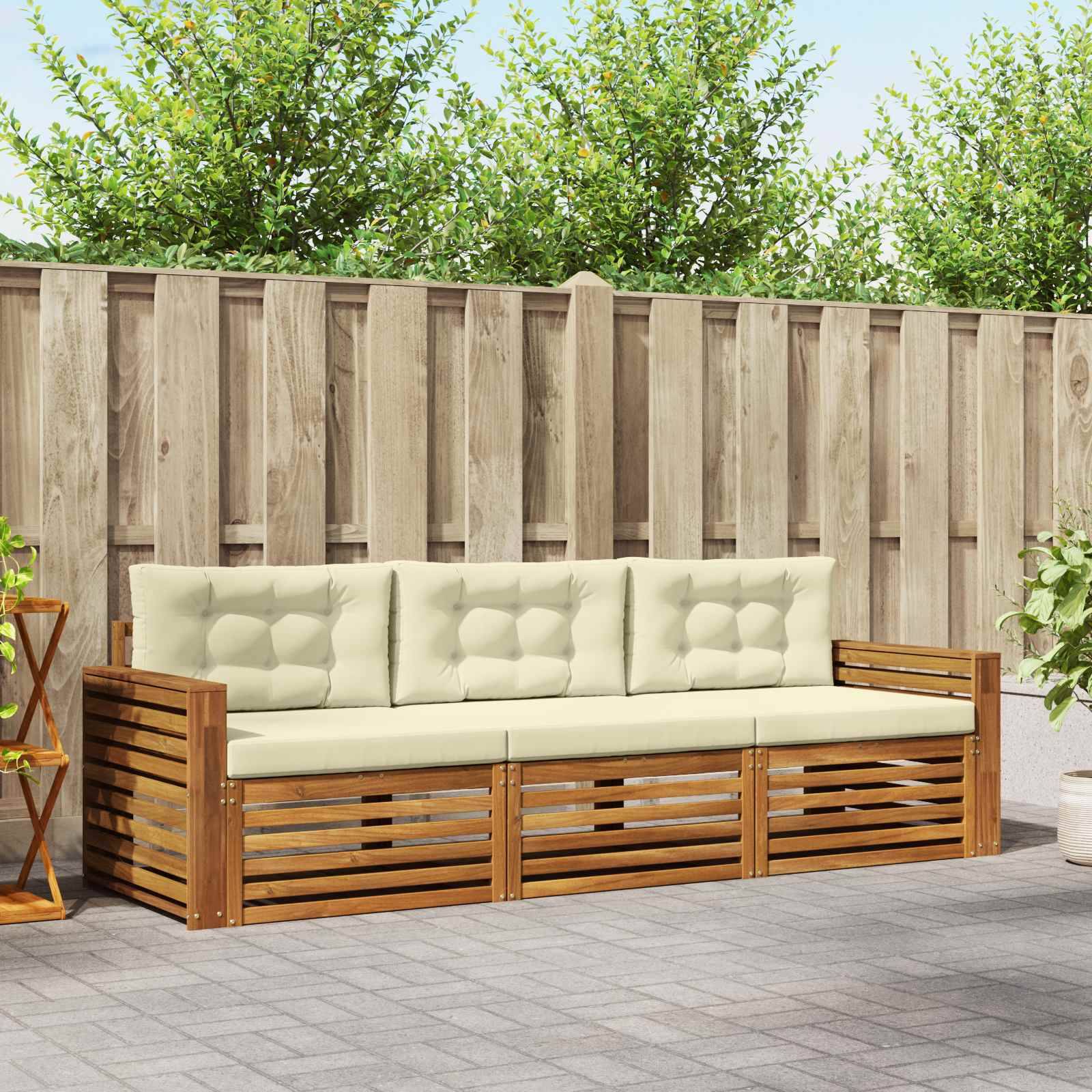 vidaXL Outdoor-Sofagarnitur mit Kissen 3 pcs Natur und Creme