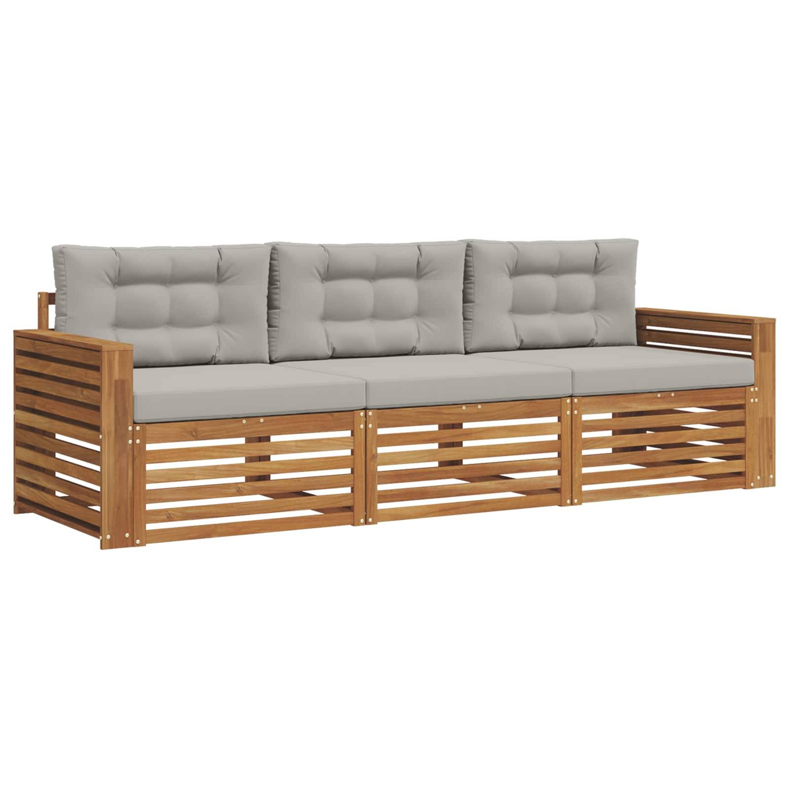 vidaXL Outdoor-Sofagarnitur mit Kissen 3 pcs Natürlich und Hellgrau