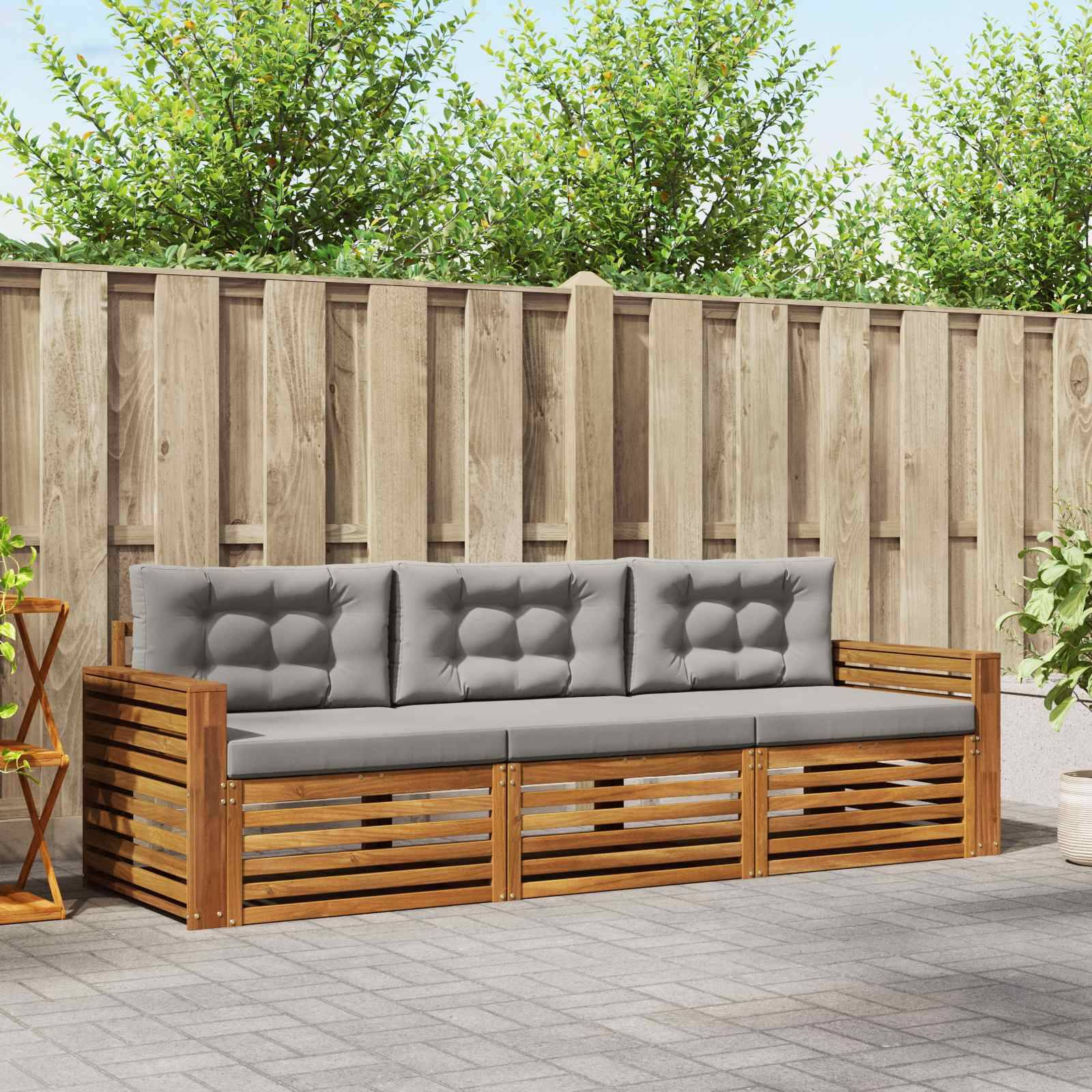 vidaXL Outdoor-Sofagarnitur mit Kissen 3 pcs Natürlich und Hellgrau