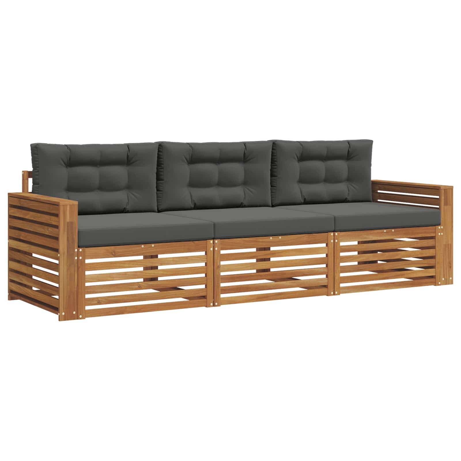 vidaXL Outdoor-Sofagarnitur mit Kissen 3 pcs Natur und Anthrazit