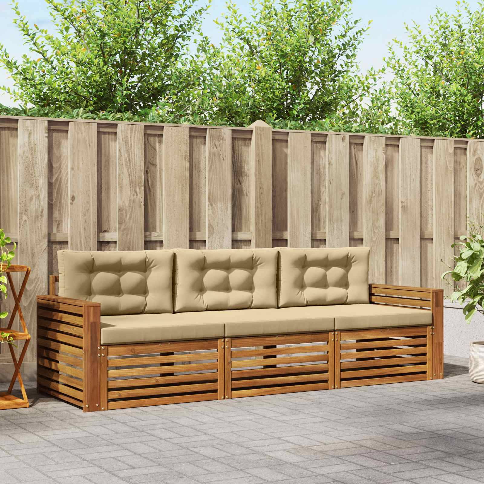 vidaXL Outdoor-Sofagarnitur mit Kissen 3 pcs Natur und Beige