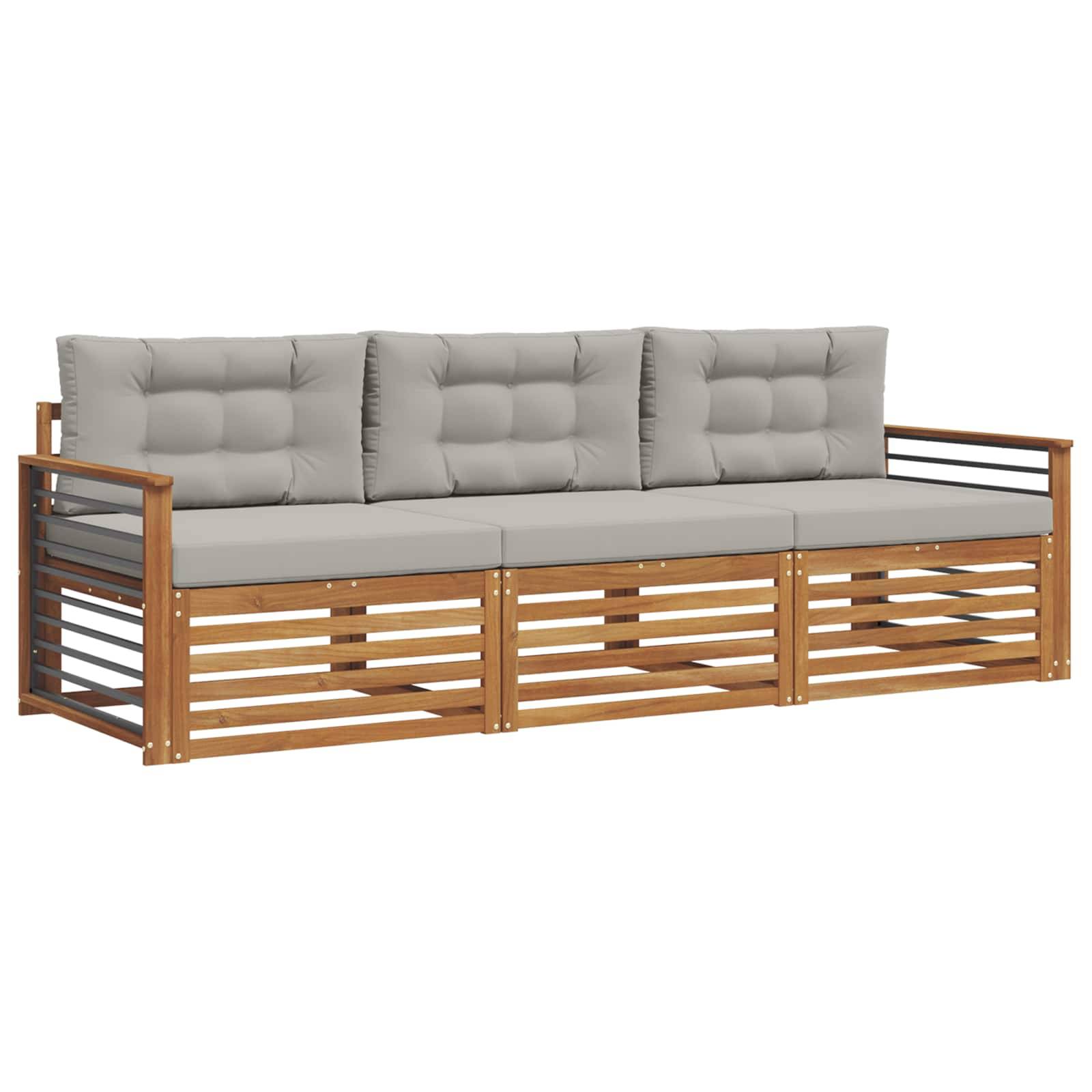 vidaXL Outdoor-Sofagarnitur mit Kissen 3 pcs Natürlich und Hellgrau