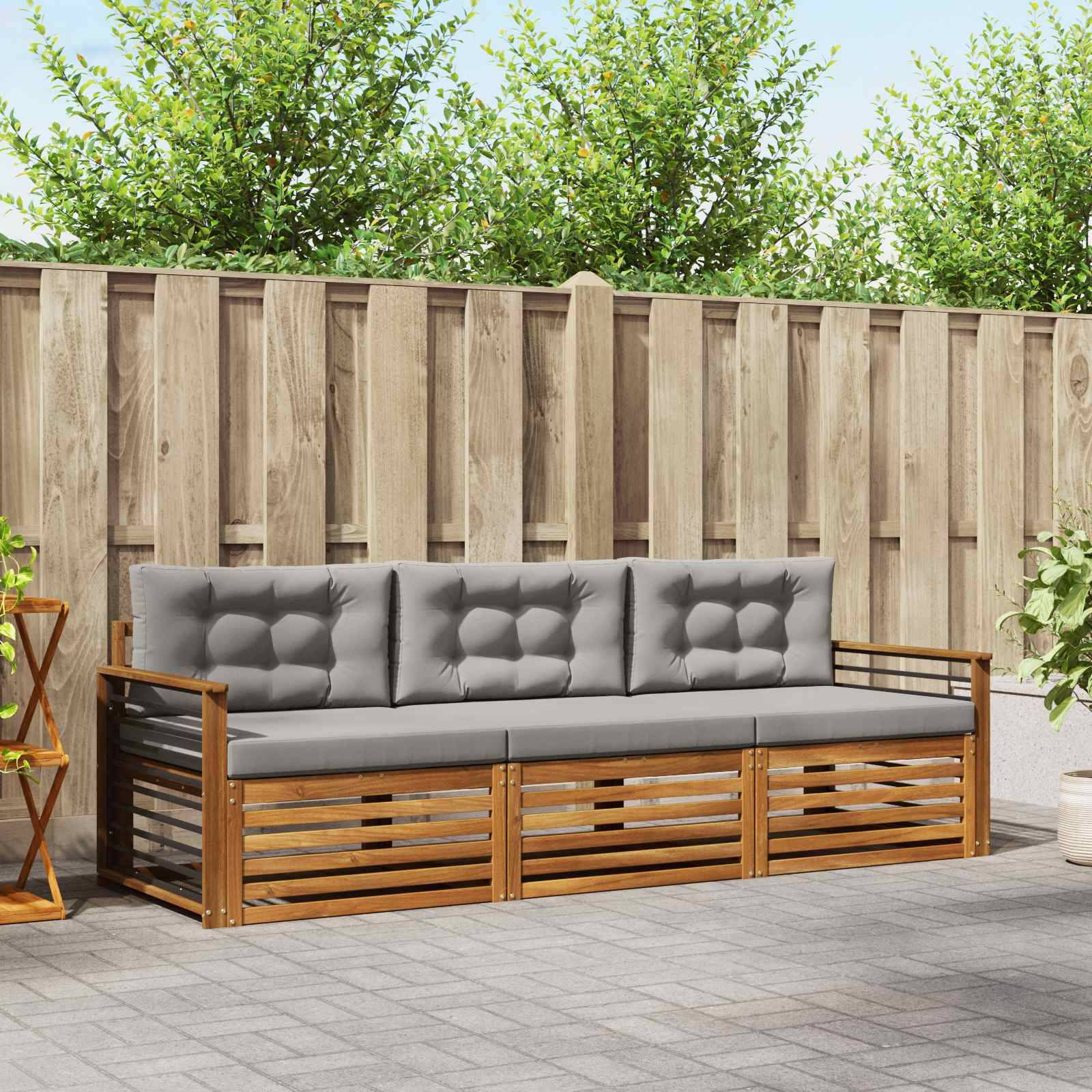 vidaXL Outdoor-Sofagarnitur mit Kissen 3 pcs Natürlich und Hellgrau