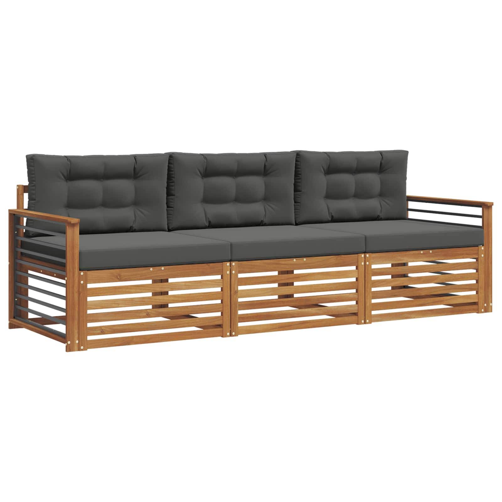 vidaXL Outdoor-Sofagarnitur mit Kissen 3 pcs Natur und Anthrazit