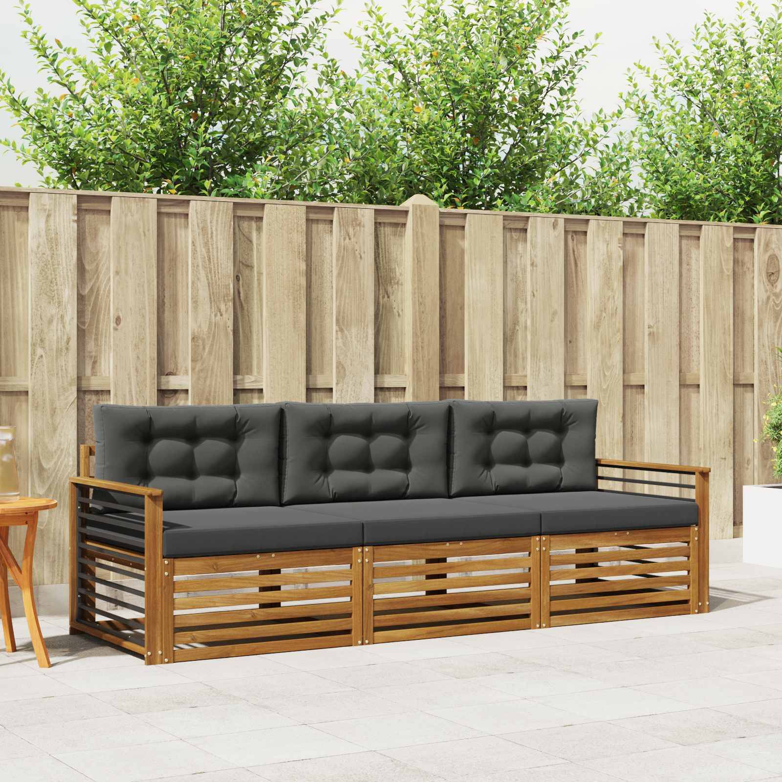 vidaXL Outdoor-Sofagarnitur mit Kissen 3 pcs Natur und Anthrazit