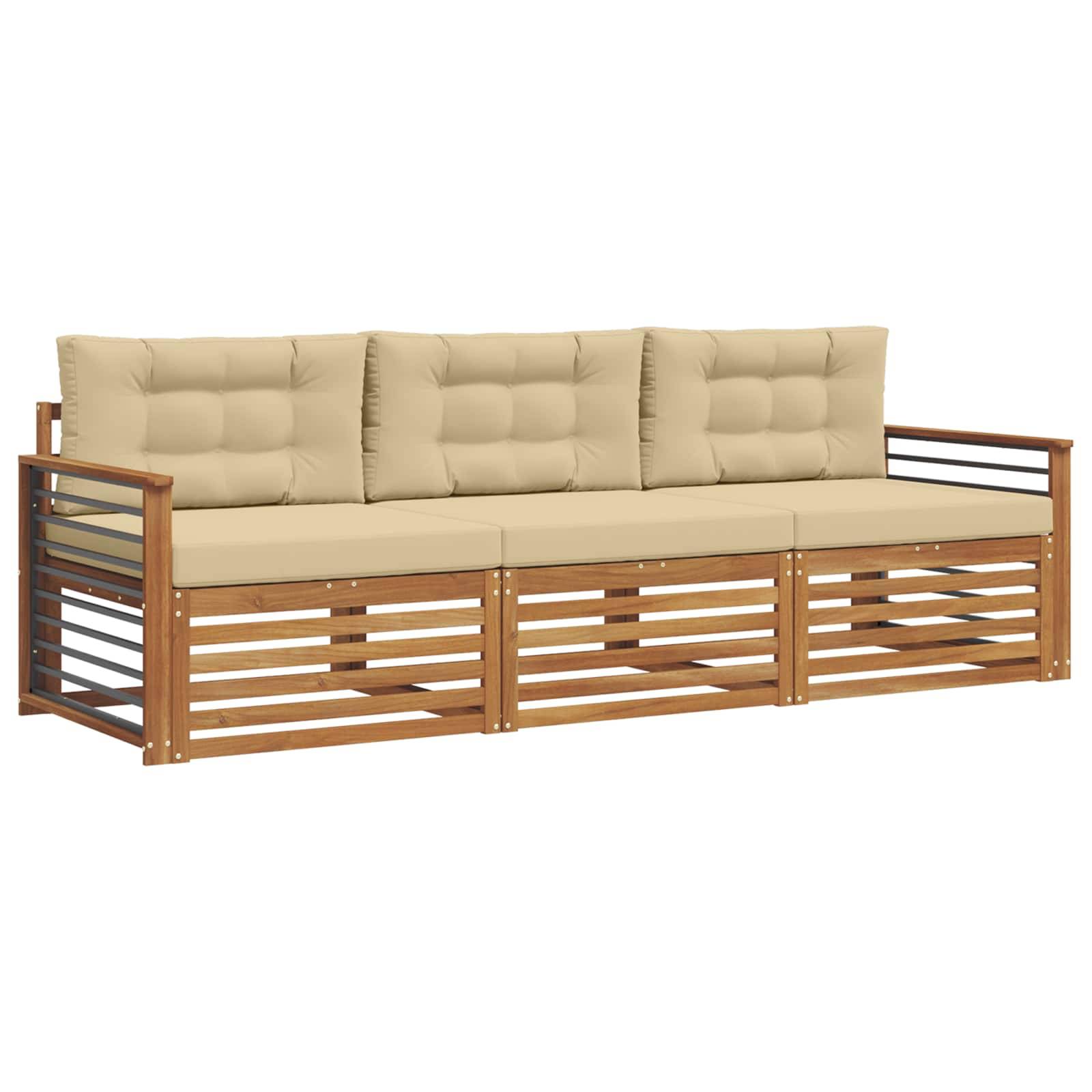 vidaXL Outdoor-Sofagarnitur mit Kissen 3 pcs Natur und Beige