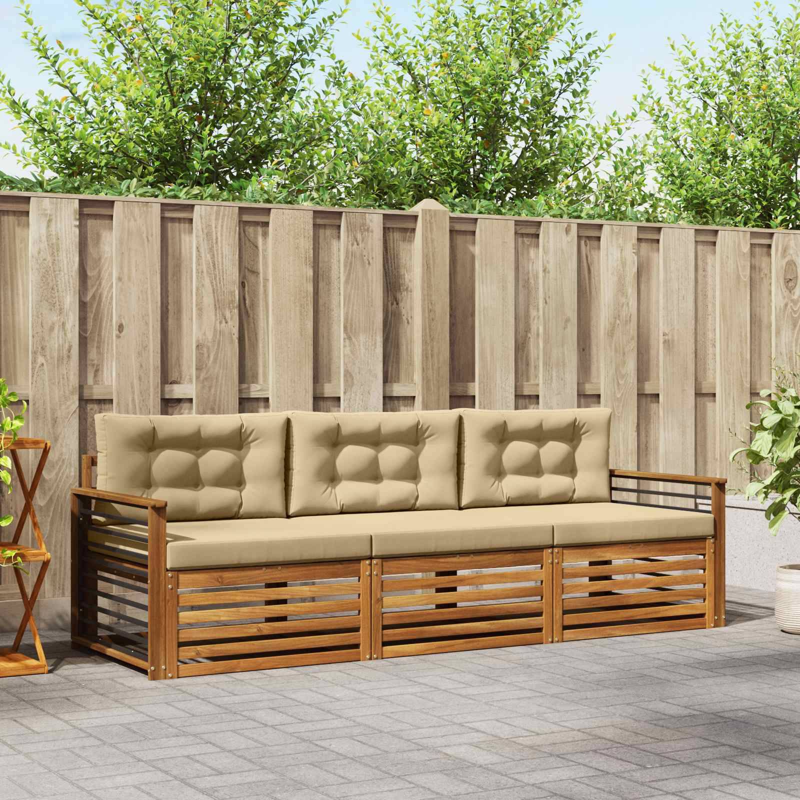 vidaXL Outdoor-Sofagarnitur mit Kissen 3 pcs Natur und Beige
