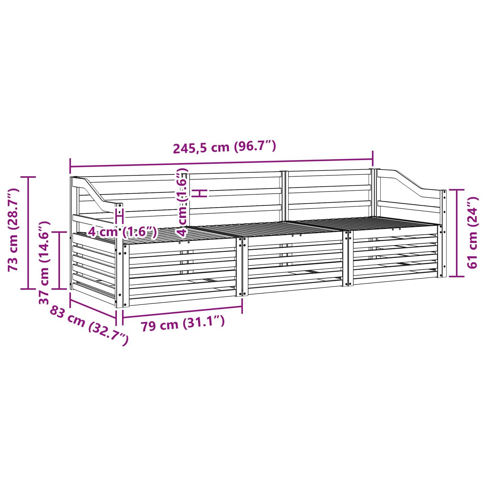 vidaXL Outdoor-Sofagarnitur 3 pcs Weiß Massivholz Akazie