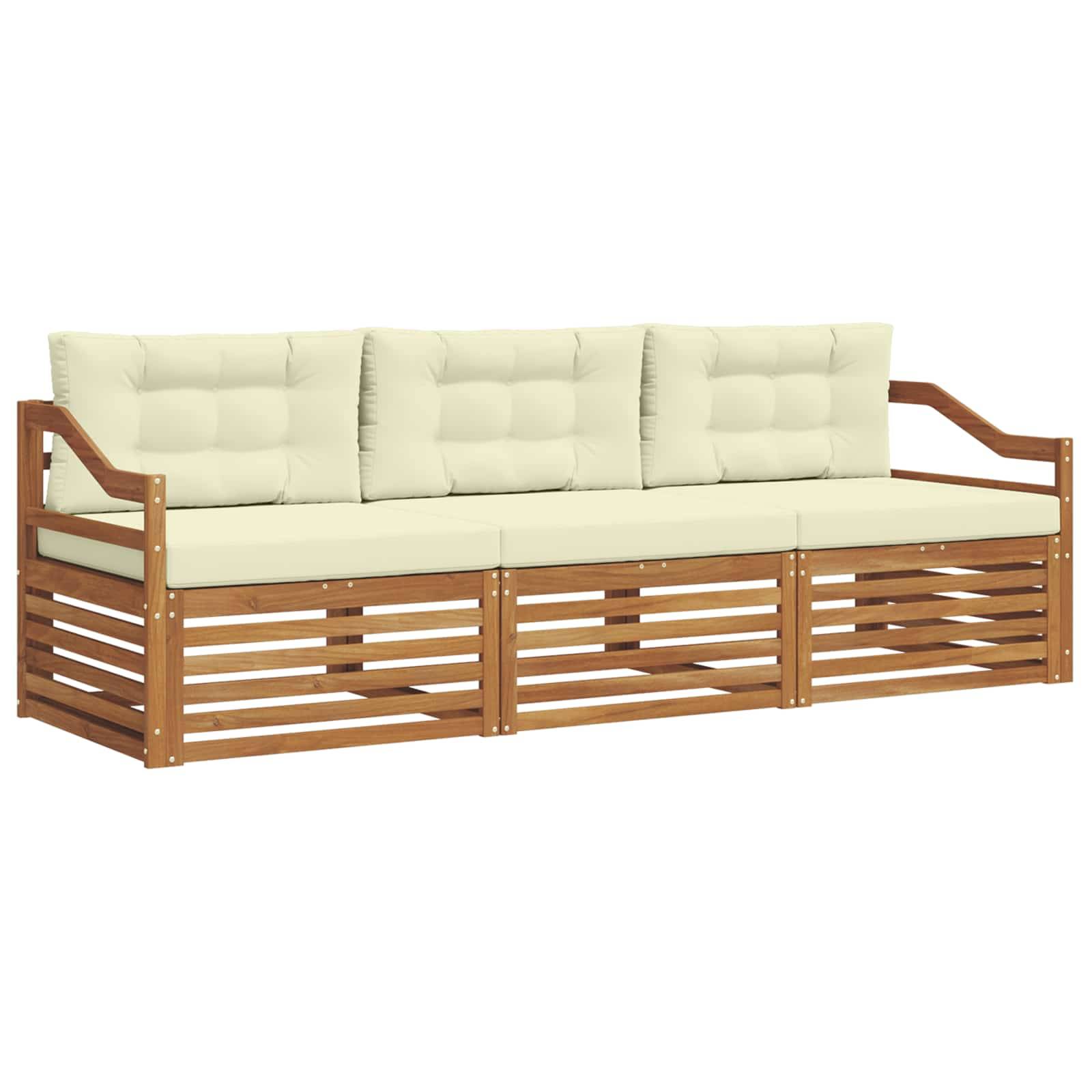 vidaXL Outdoor-Sofagarnitur mit Kissen 3 pcs Natur und Creme