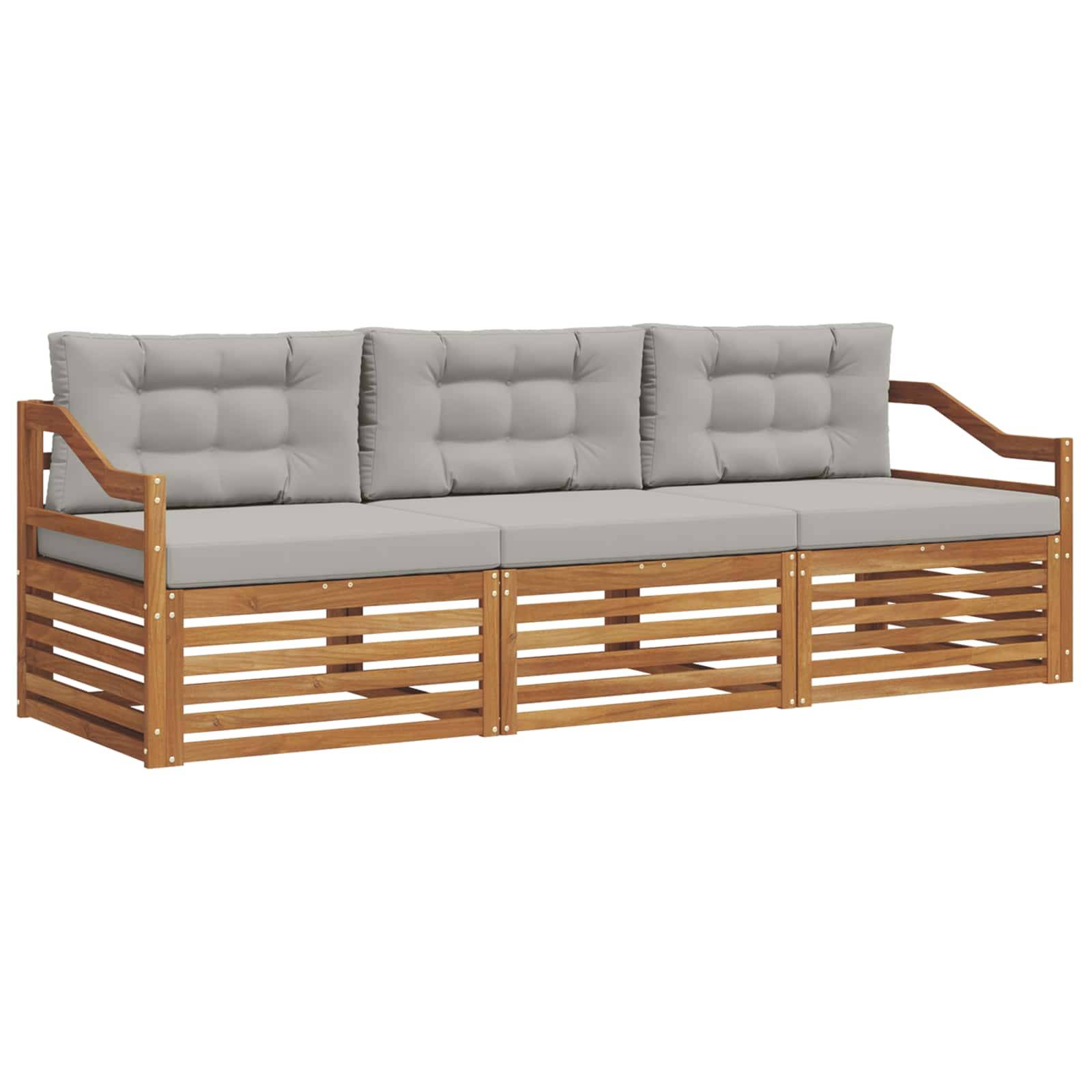 vidaXL Outdoor-Sofagarnitur mit Kissen 3 pcs Natürlich und Hellgrau