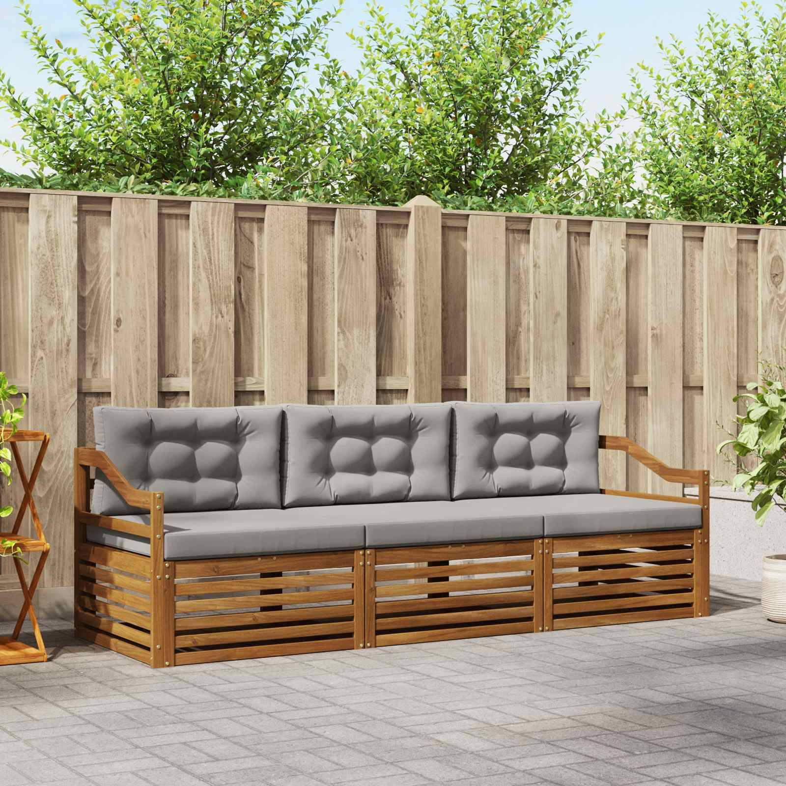 vidaXL Outdoor-Sofagarnitur mit Kissen 3 pcs Natürlich und Hellgrau