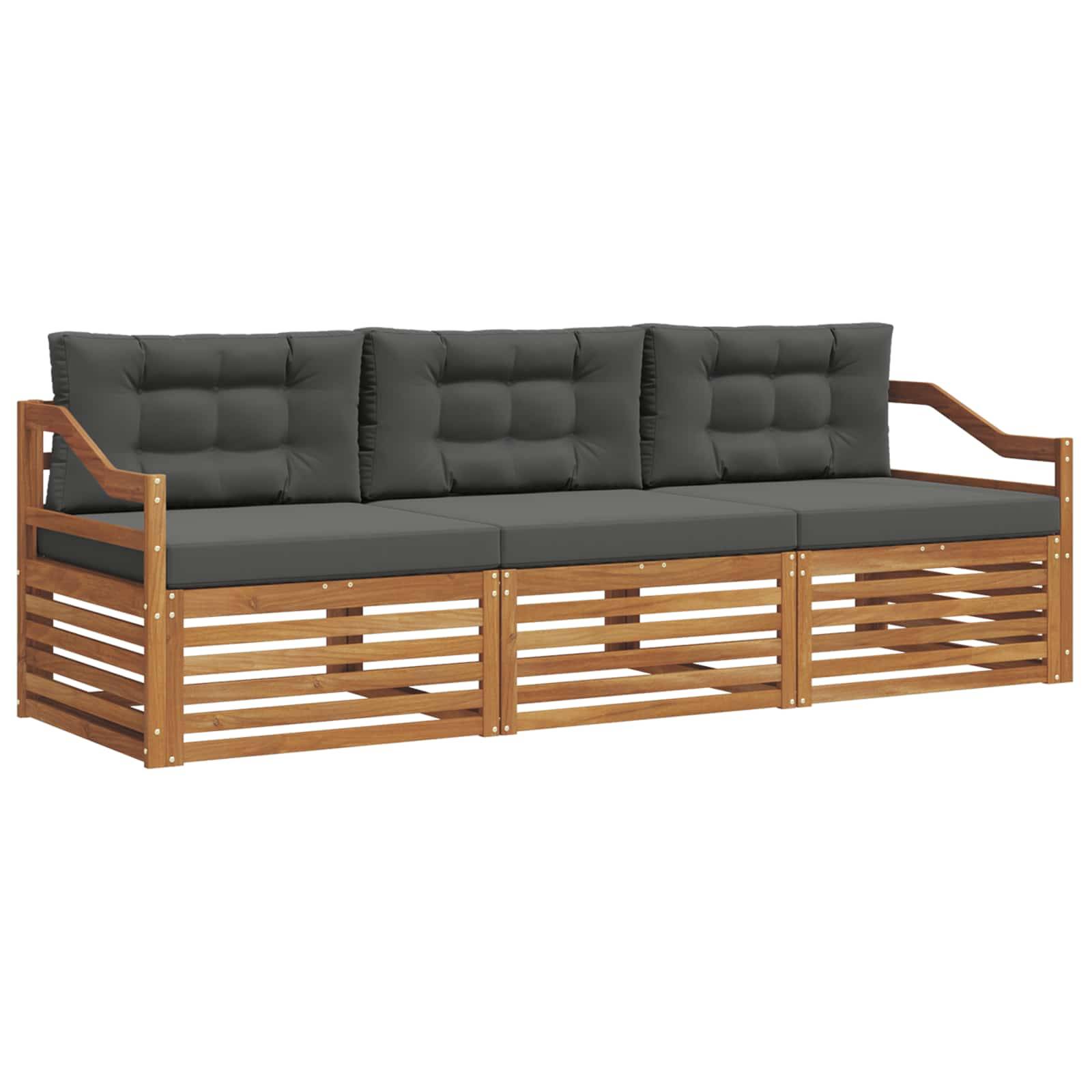 vidaXL Outdoor-Sofagarnitur mit Kissen 3 pcs Natur und Anthrazit