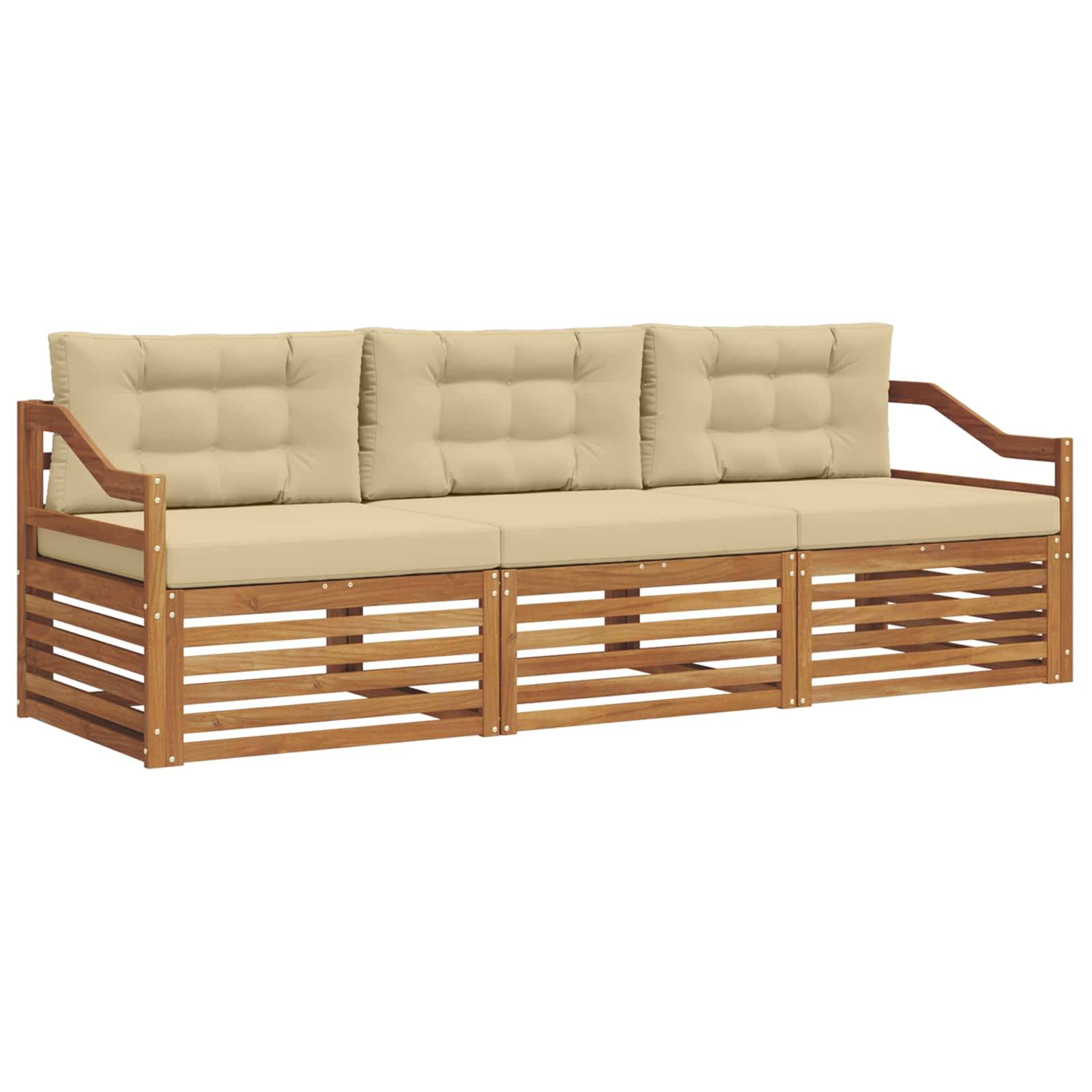 vidaXL Outdoor-Sofagarnitur mit Kissen 3 pcs Natur und Beige