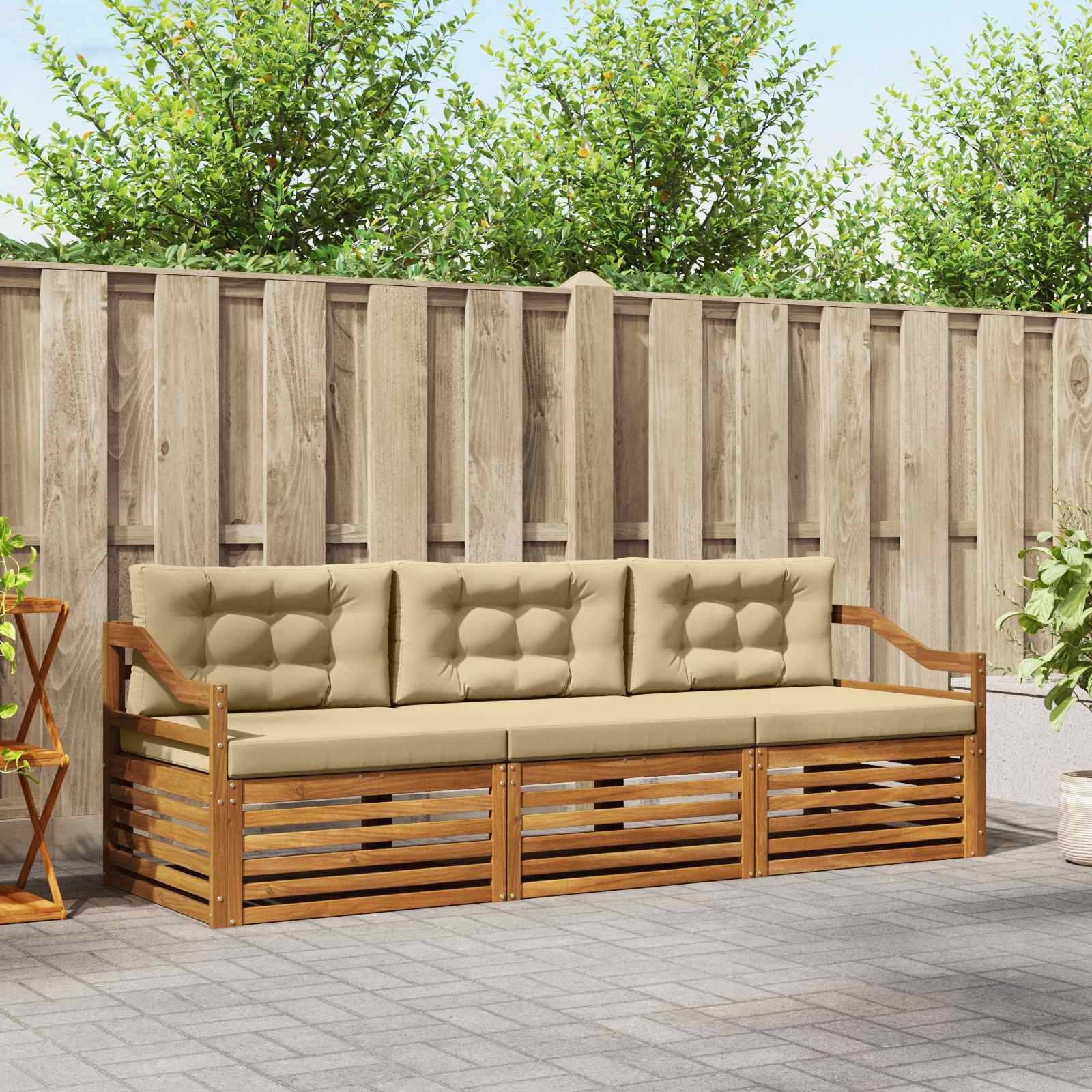 vidaXL Outdoor-Sofagarnitur mit Kissen 3 pcs Natur und Beige