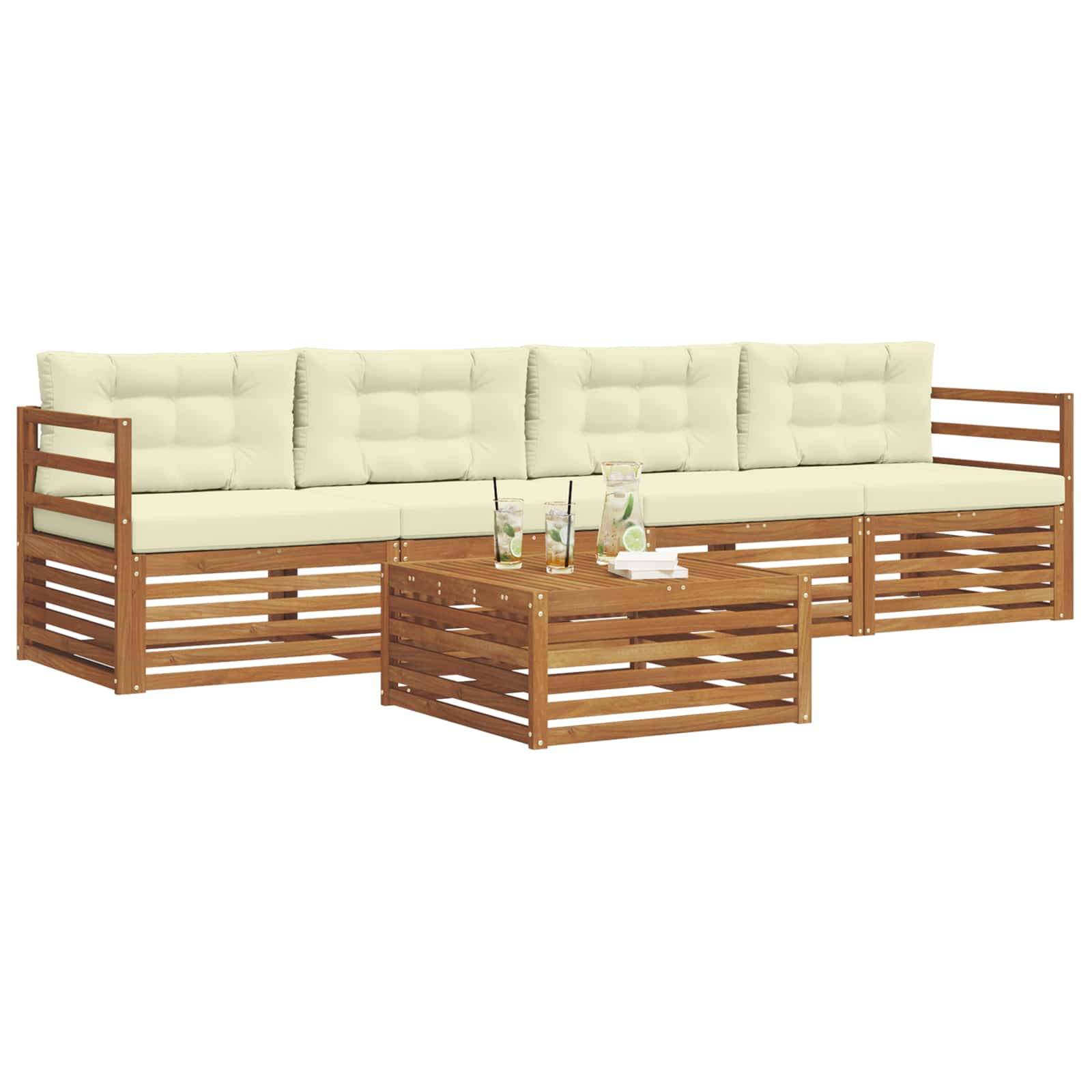 vidaXL Outdoor-Sofagarnitur mit Kissen 5 pcs Natur und Creme