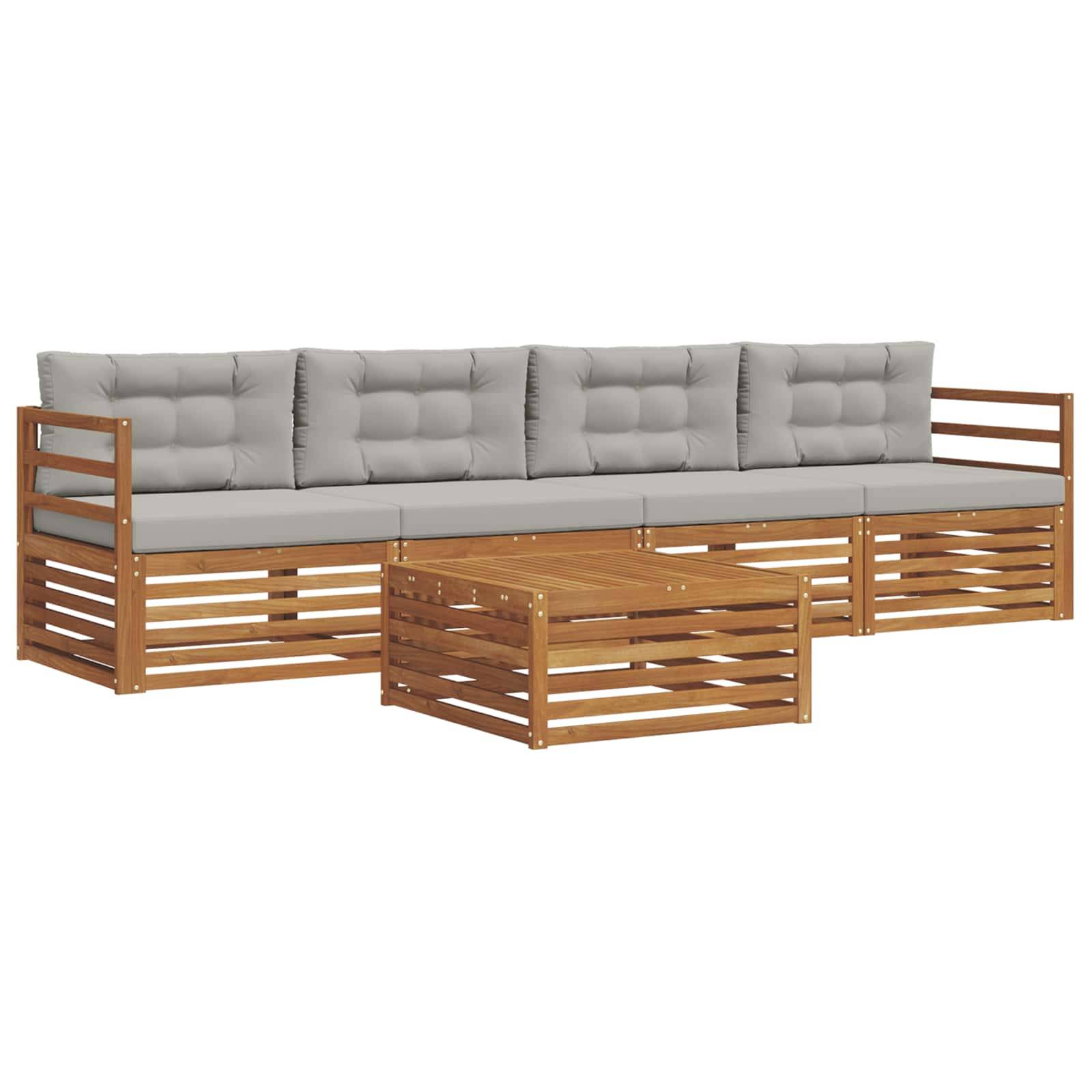 vidaXL Outdoor-Sofagarnitur mit Kissen 5 pcs Natürlich und Hellgrau
