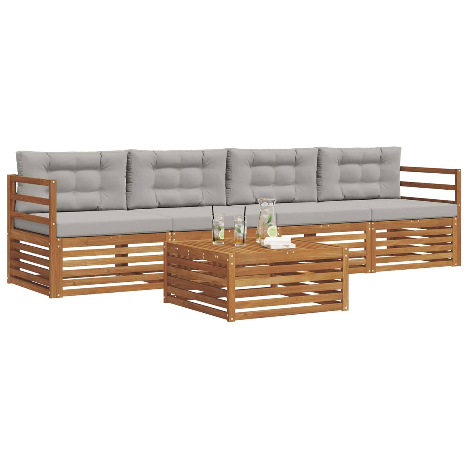 vidaXL Outdoor-Sofagarnitur mit Kissen 5 pcs Natürlich und Hellgrau