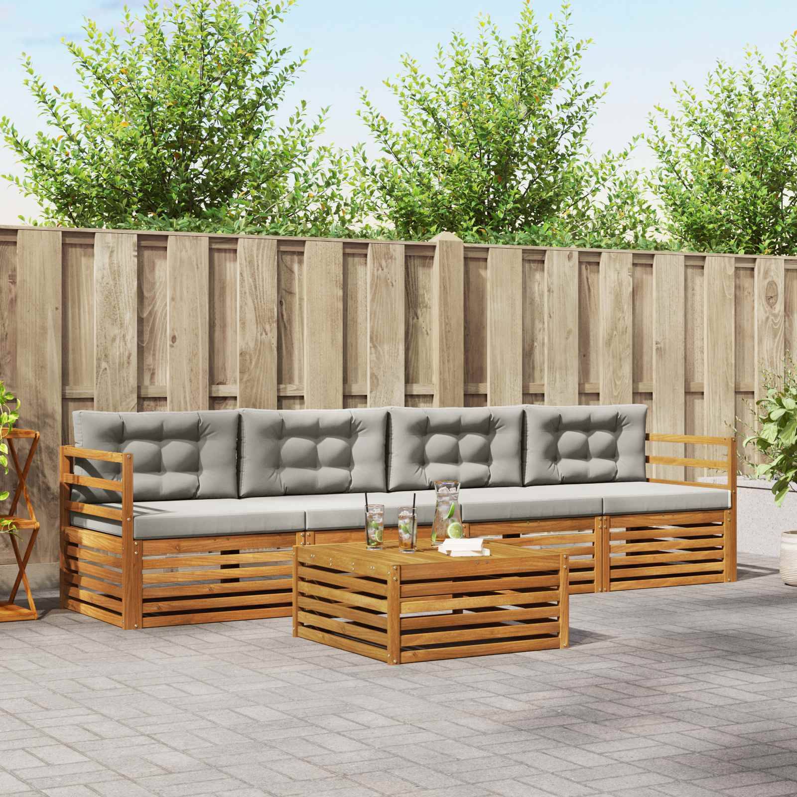 vidaXL Outdoor-Sofagarnitur mit Kissen 5 pcs Natürlich und Hellgrau