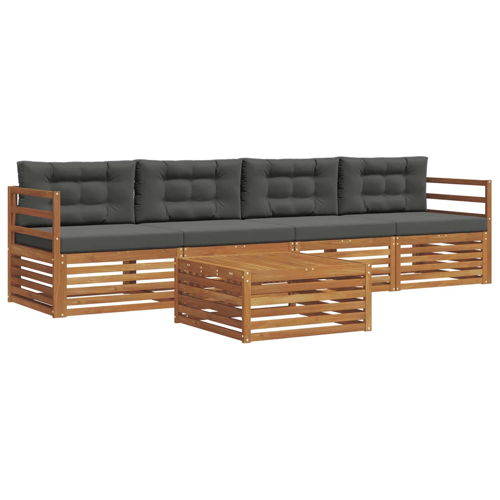 vidaXL Outdoor-Sofagarnitur mit Kissen 5 pcs Natur und Anthrazit