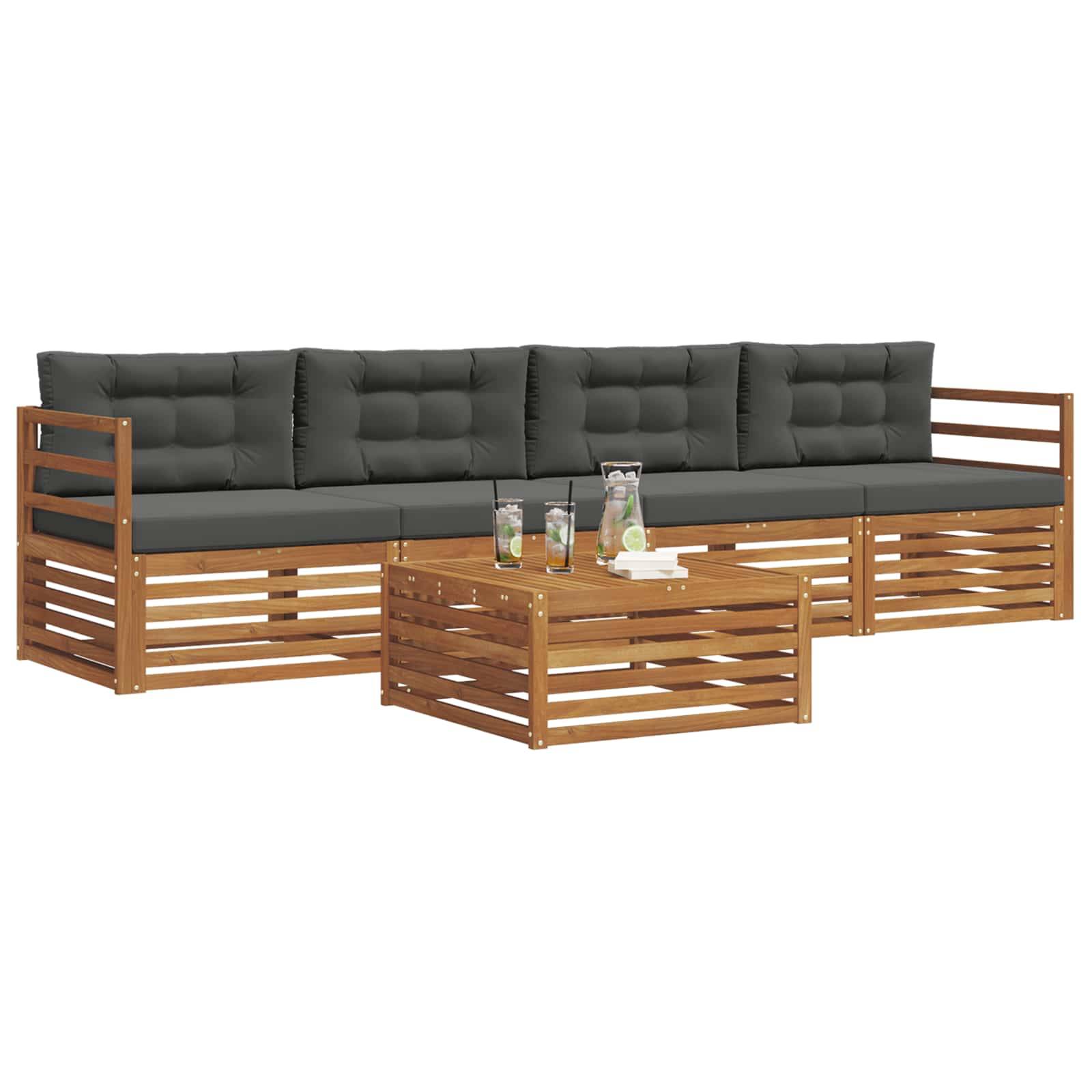 vidaXL Outdoor-Sofagarnitur mit Kissen 5 pcs Natur und Anthrazit