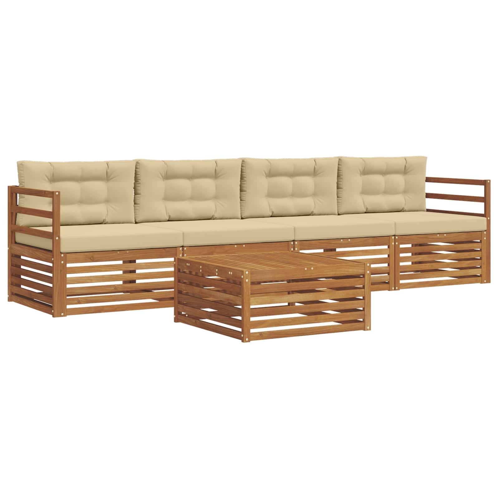 vidaXL Outdoor-Sofagarnitur mit Kissen 5 pcs Natur und Beige