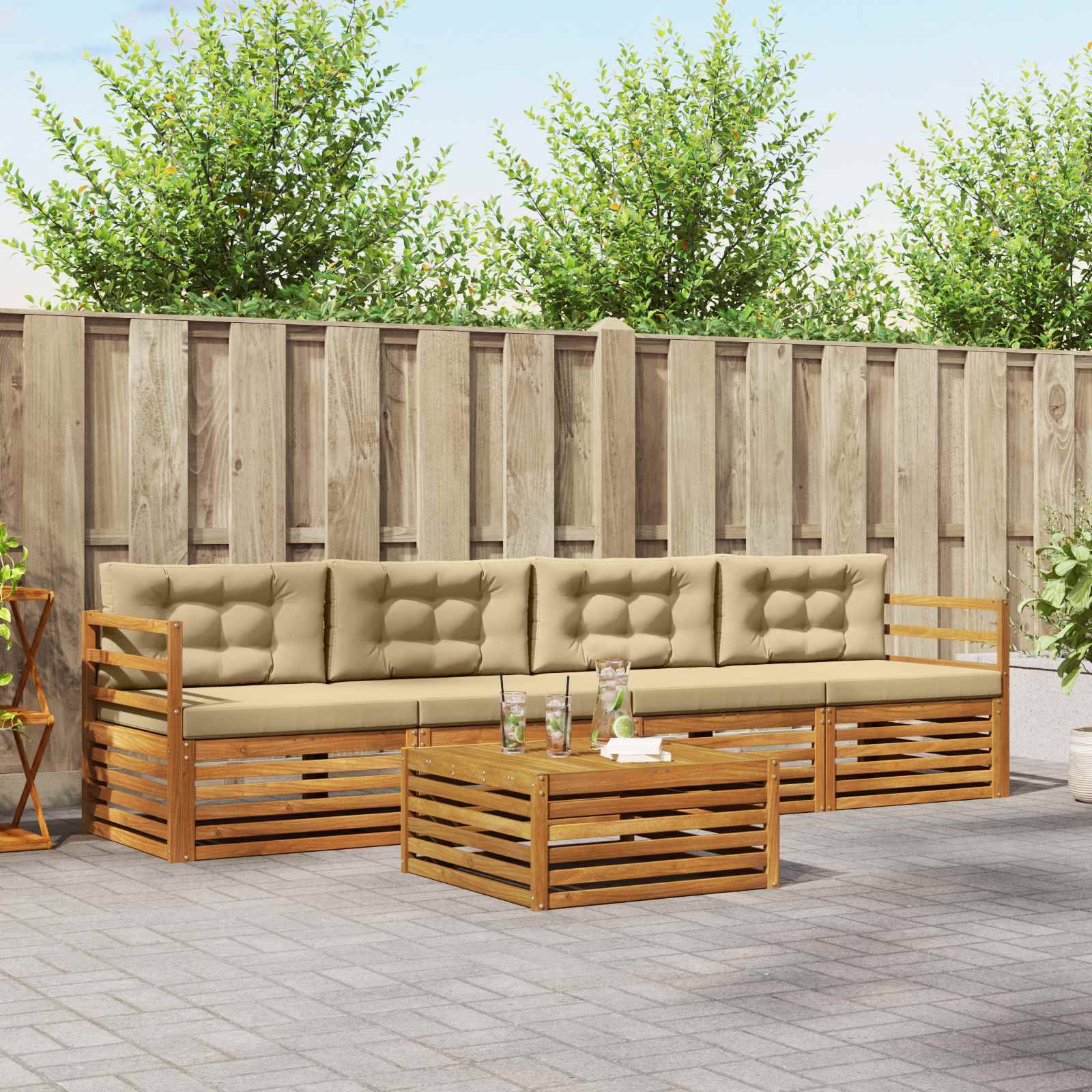 vidaXL Outdoor-Sofagarnitur mit Kissen 5 pcs Natur und Beige