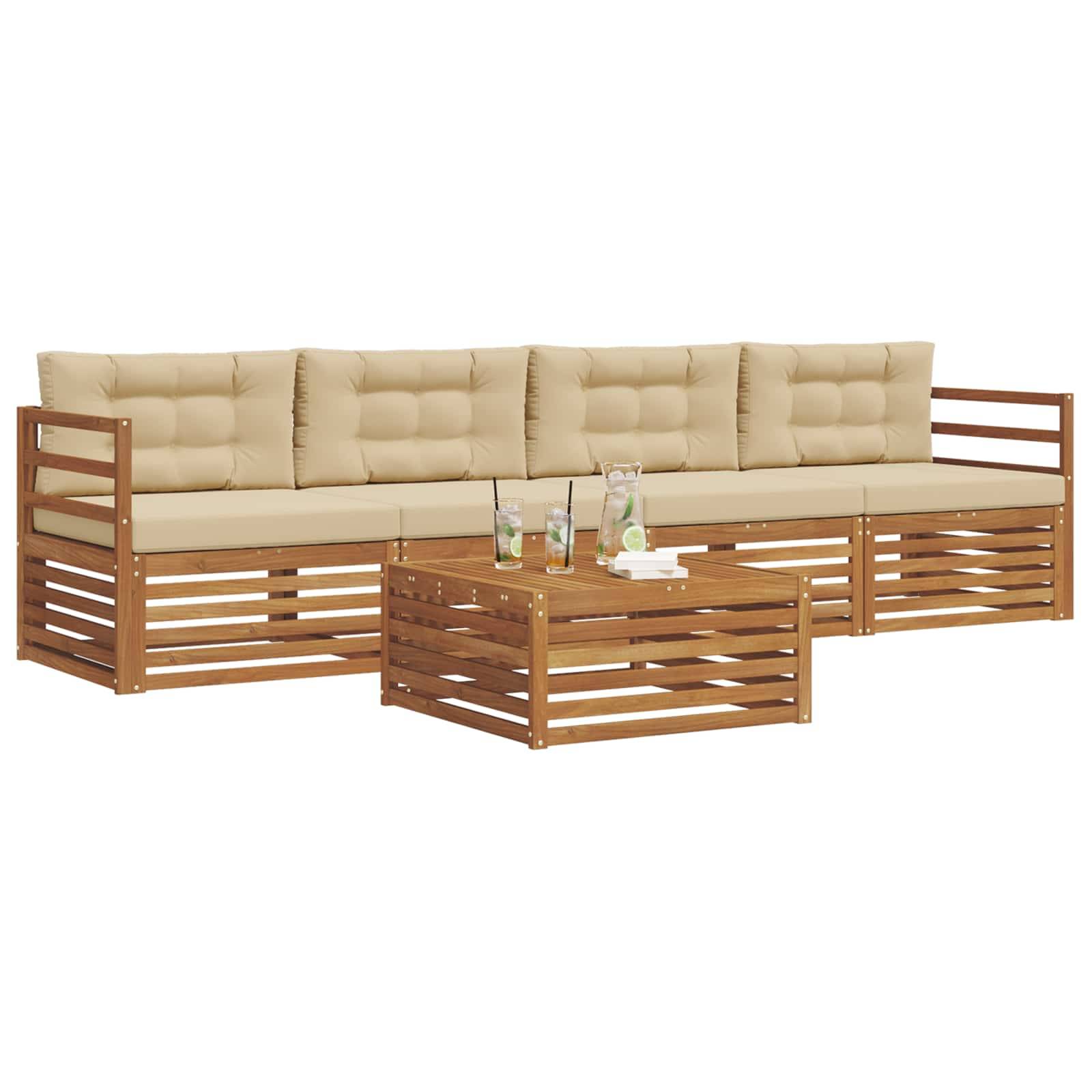 vidaXL Outdoor-Sofagarnitur mit Kissen 5 pcs Natur und Beige