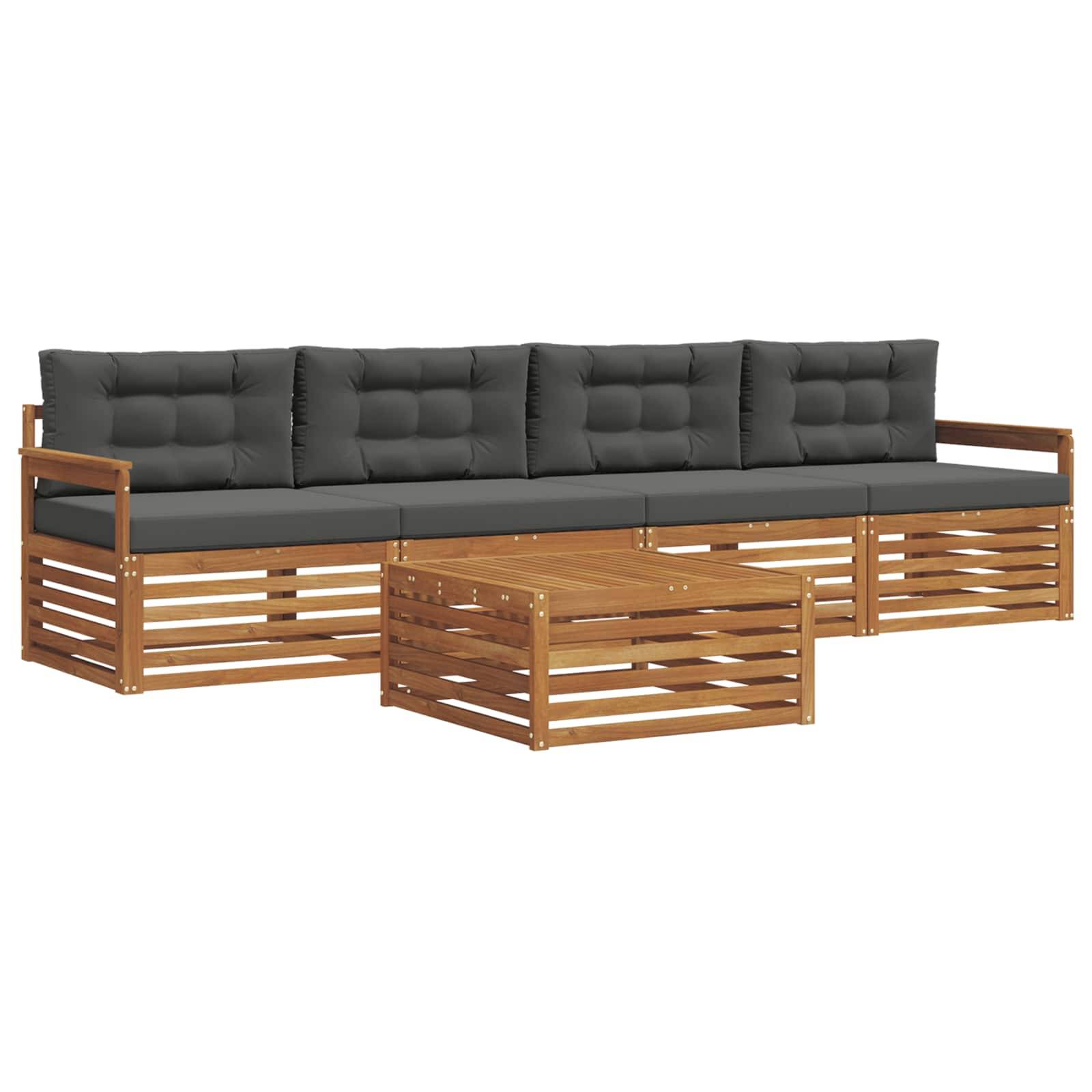 vidaXL Outdoor-Sofagarnitur mit Kissen 5 pcs Natur und Anthrazit