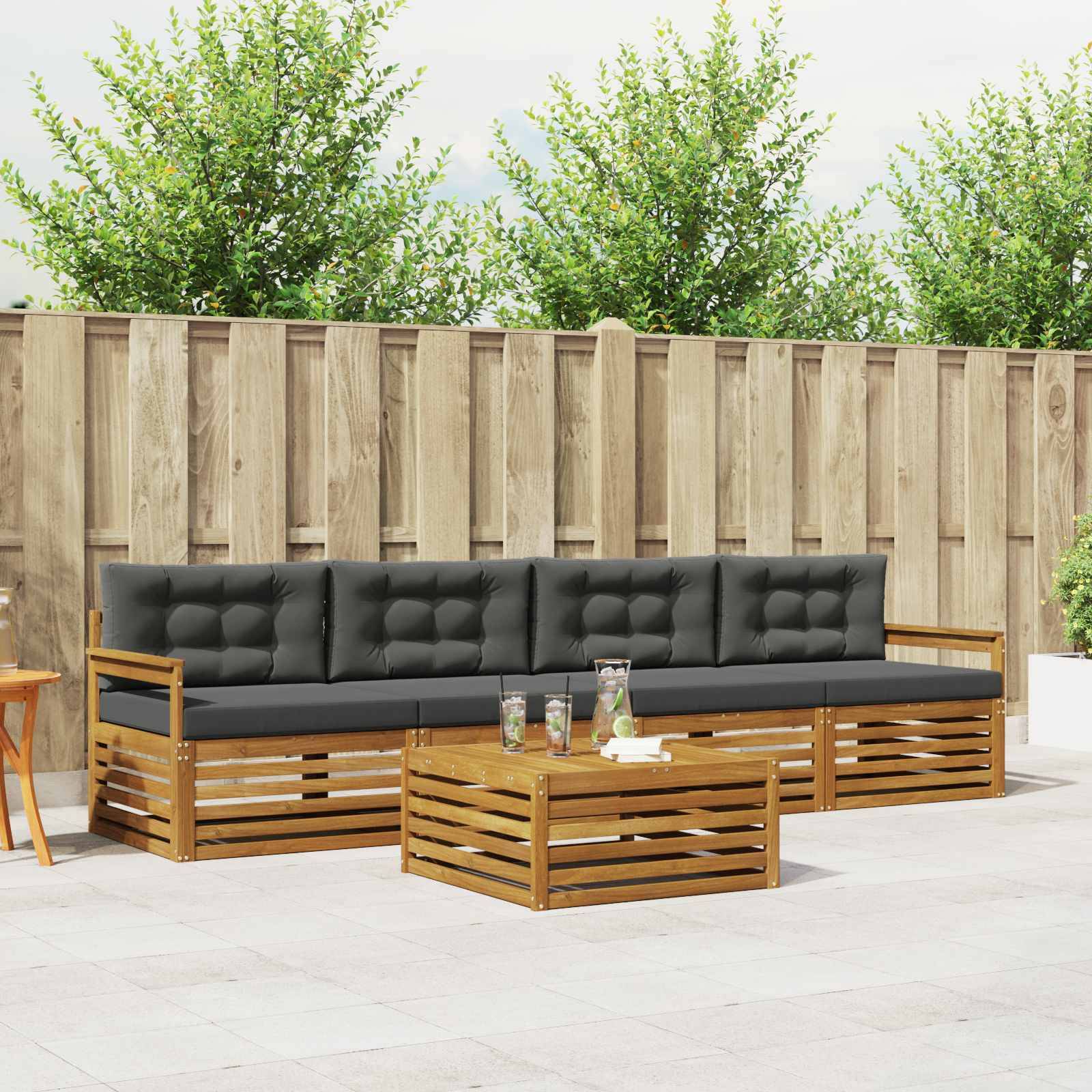 vidaXL Outdoor-Sofagarnitur mit Kissen 5 pcs Natur und Anthrazit