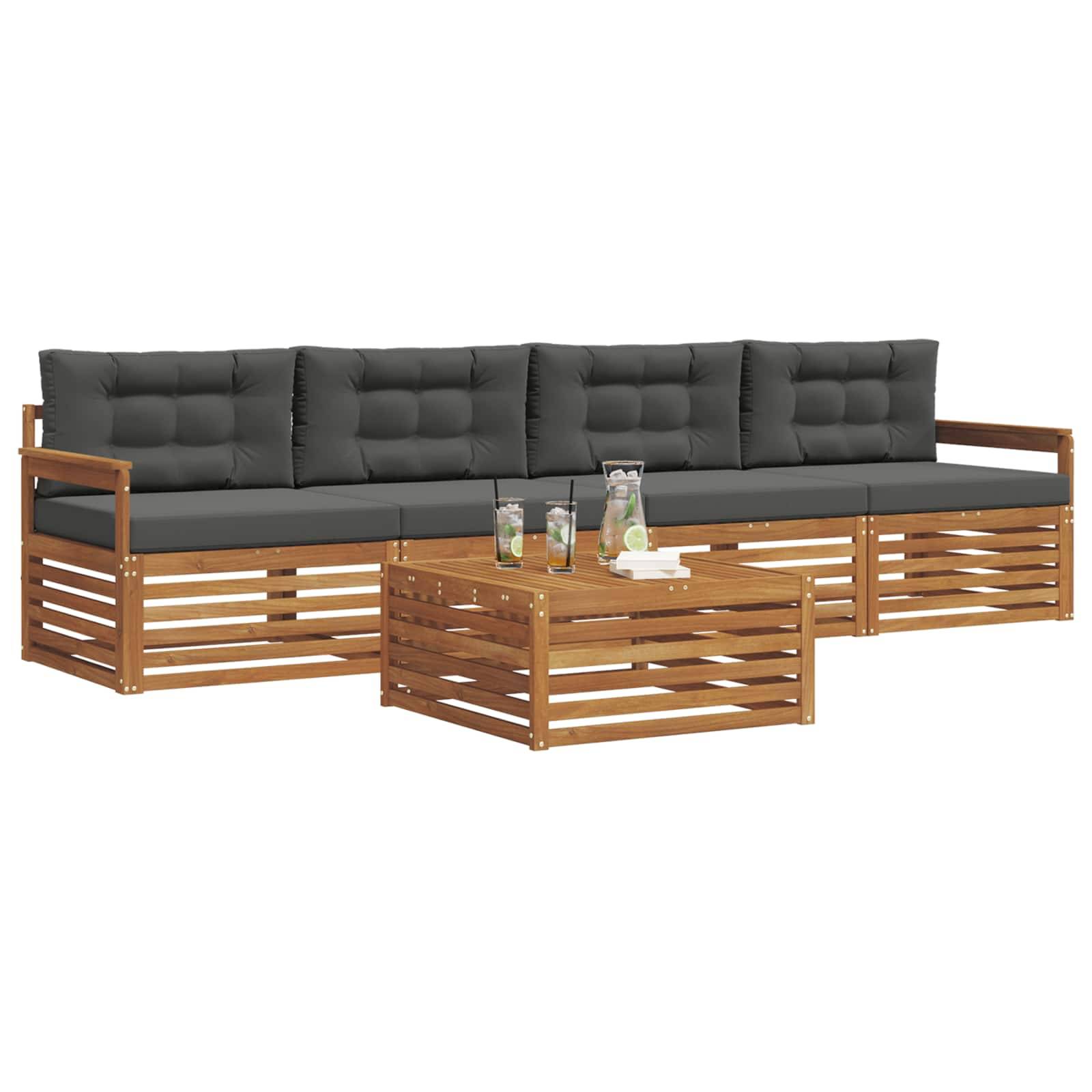 vidaXL Outdoor-Sofagarnitur mit Kissen 5 pcs Natur und Anthrazit