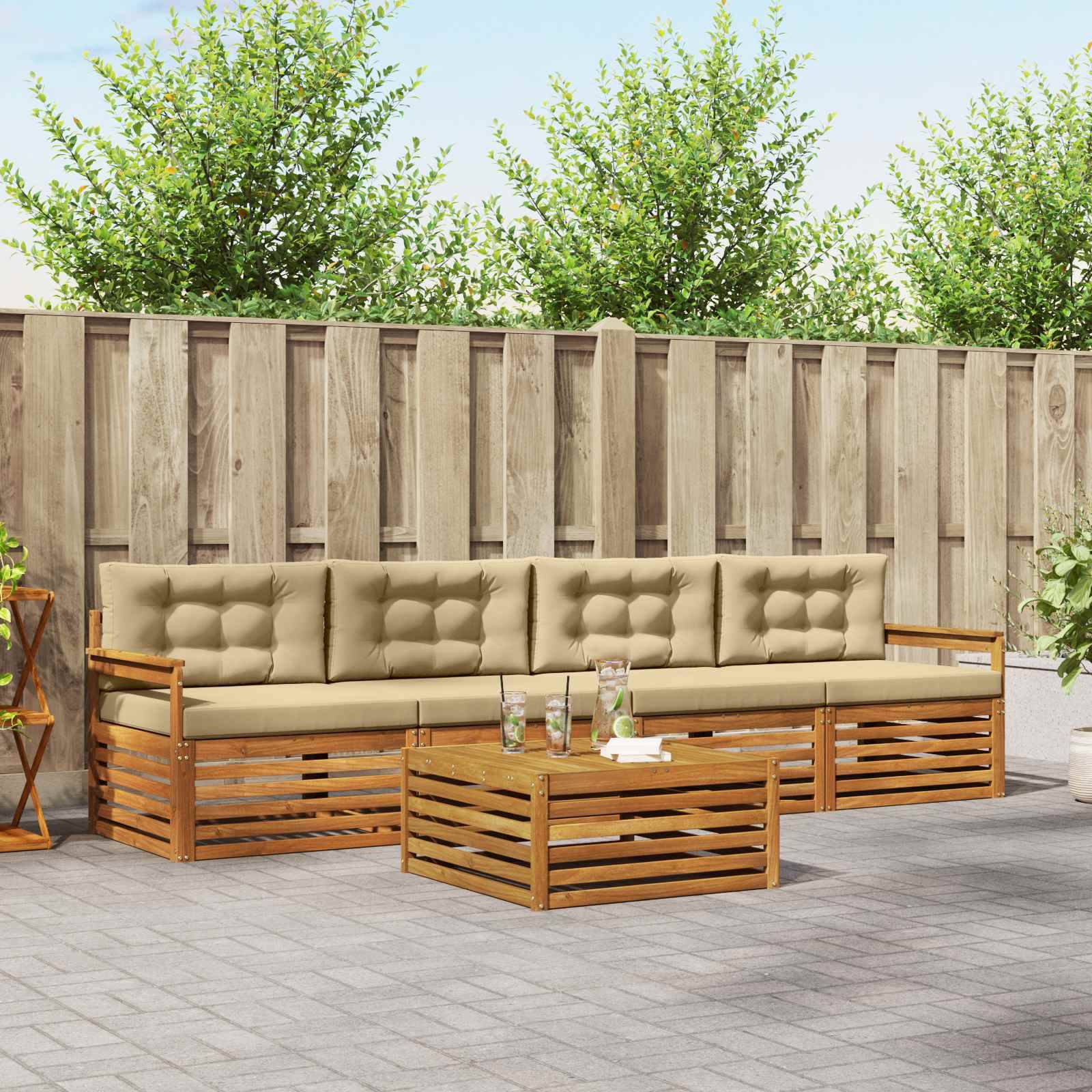 vidaXL Outdoor-Sofagarnitur mit Kissen 5 pcs Natur und Beige