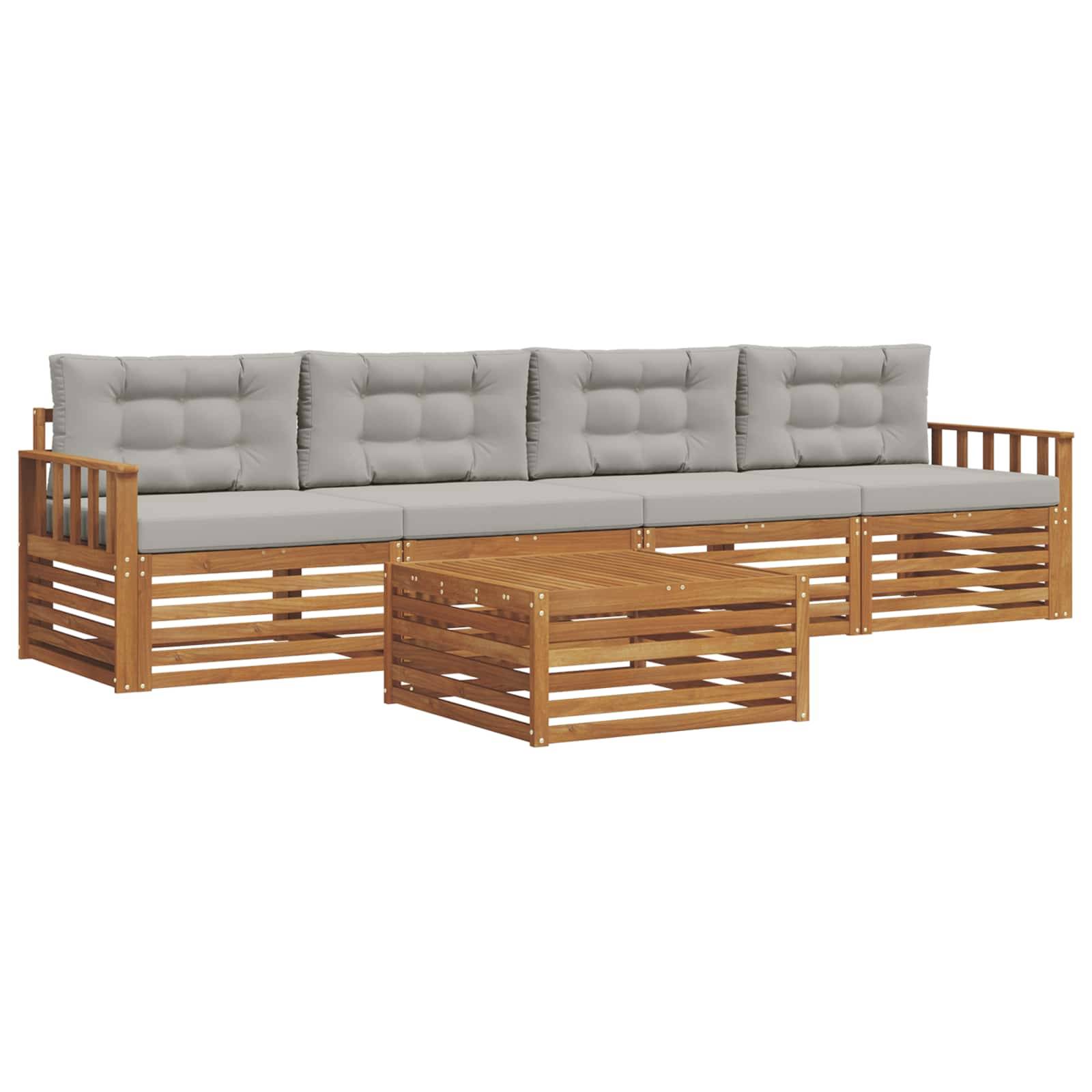 vidaXL Outdoor-Sofagarnitur mit Kissen 5 pcs Natürlich und Hellgrau