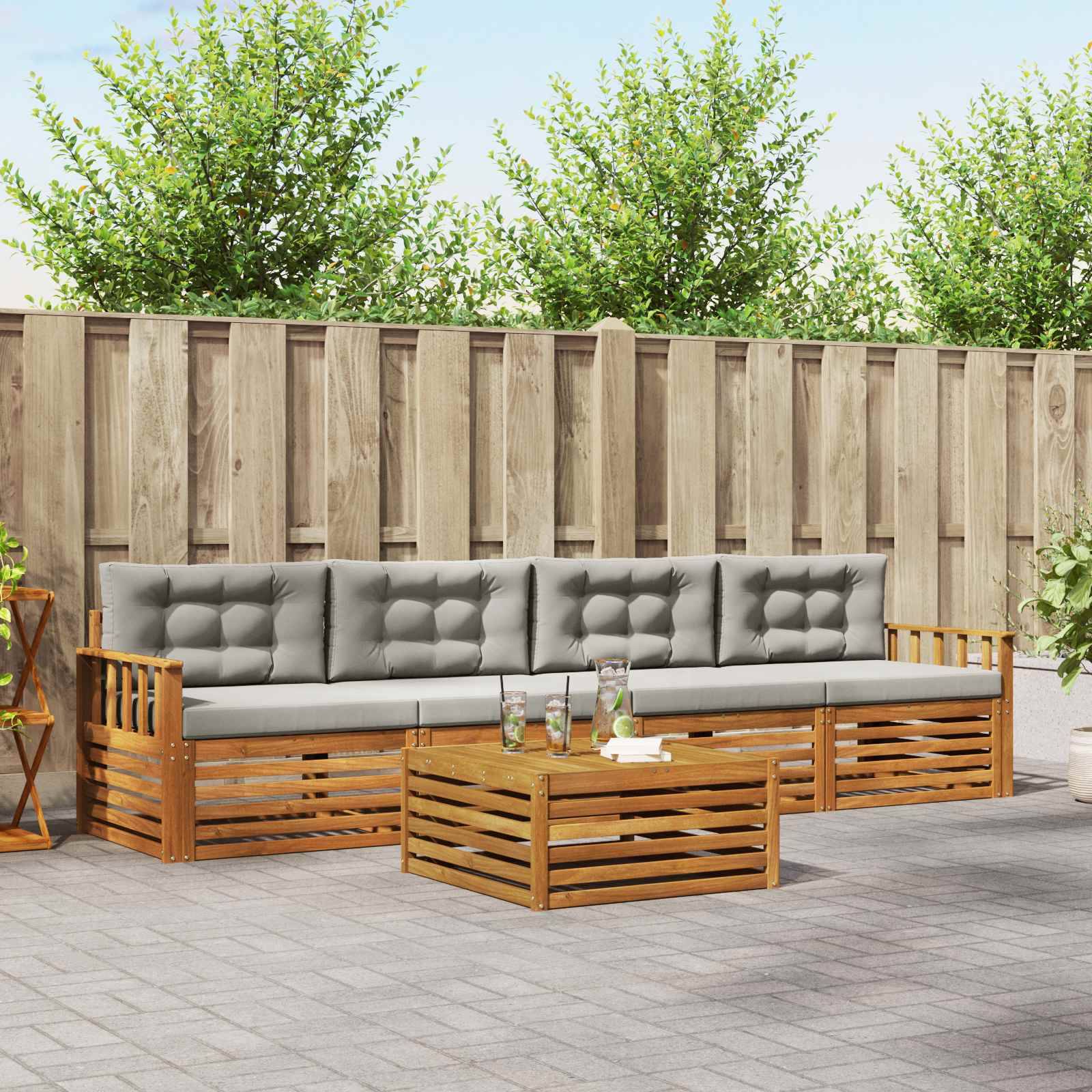 vidaXL Outdoor-Sofagarnitur mit Kissen 5 pcs Natürlich und Hellgrau