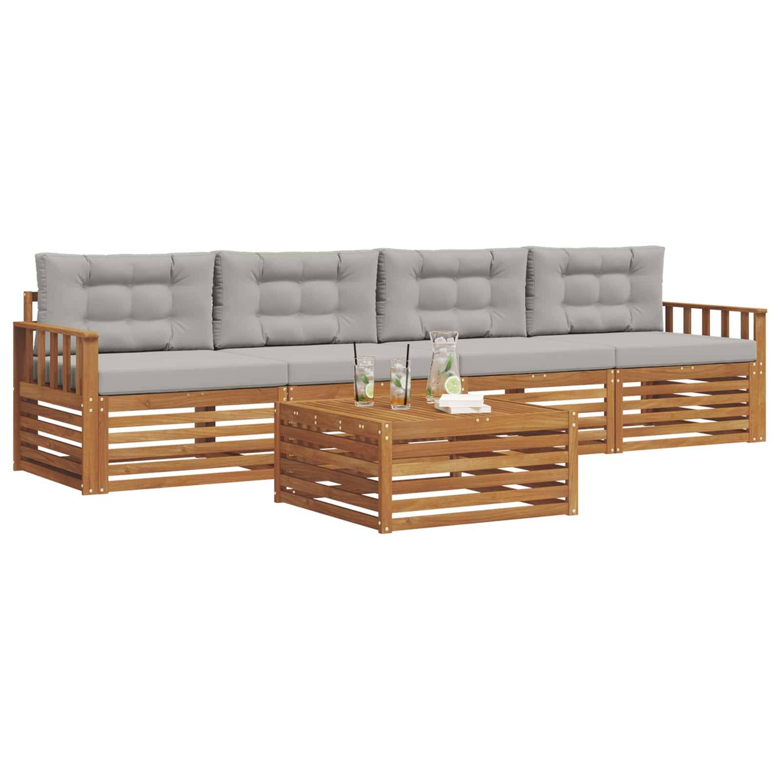 vidaXL Outdoor-Sofagarnitur mit Kissen 5 pcs Natürlich und Hellgrau