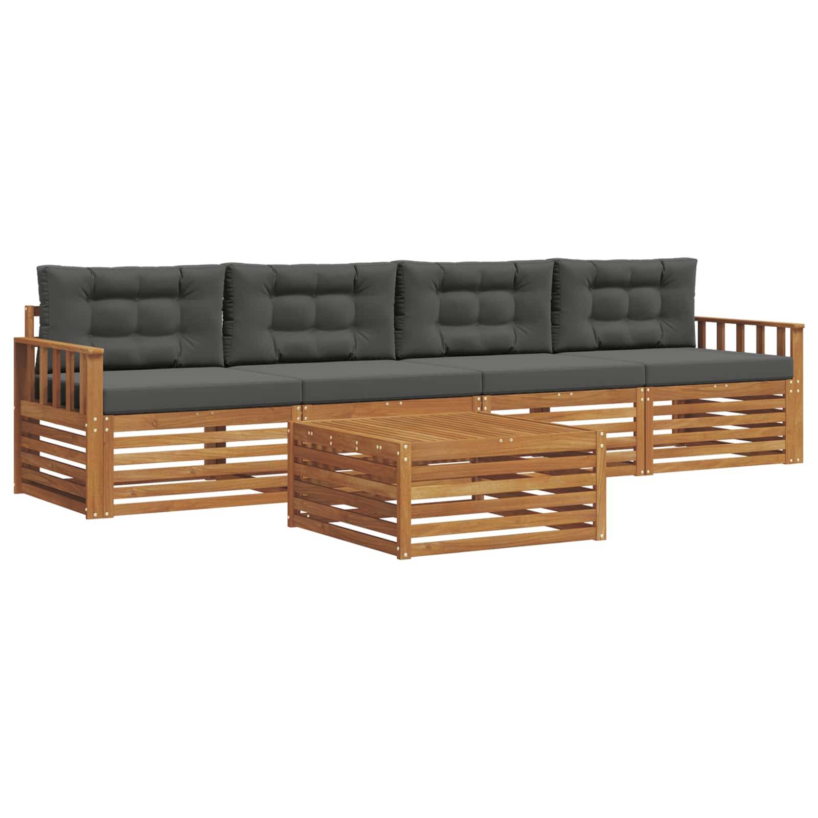 vidaXL Outdoor-Sofagarnitur mit Kissen 5 pcs Natur und Anthrazit