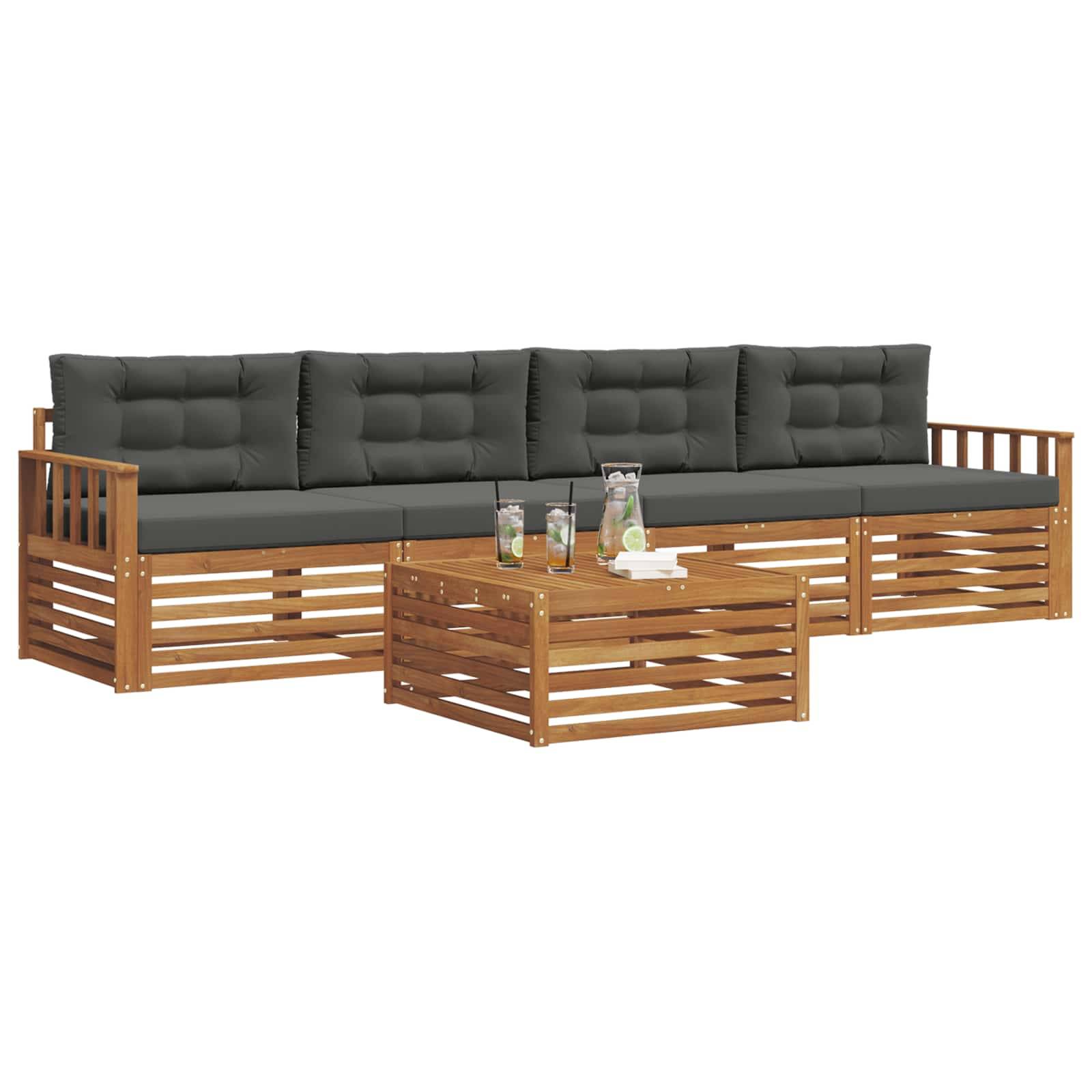 vidaXL Outdoor-Sofagarnitur mit Kissen 5 pcs Natur und Anthrazit