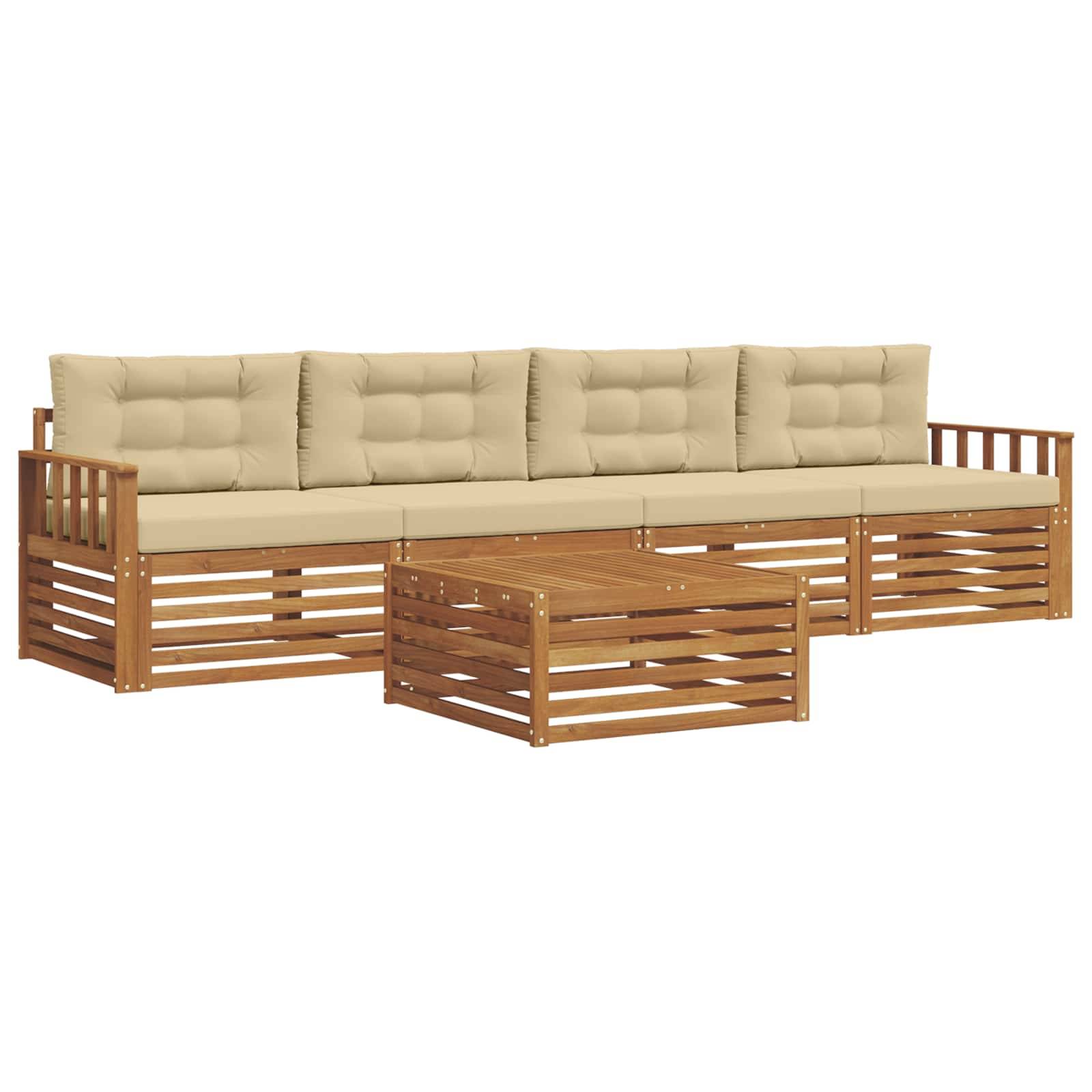 vidaXL Outdoor-Sofagarnitur mit Kissen 5 pcs Natur und Beige