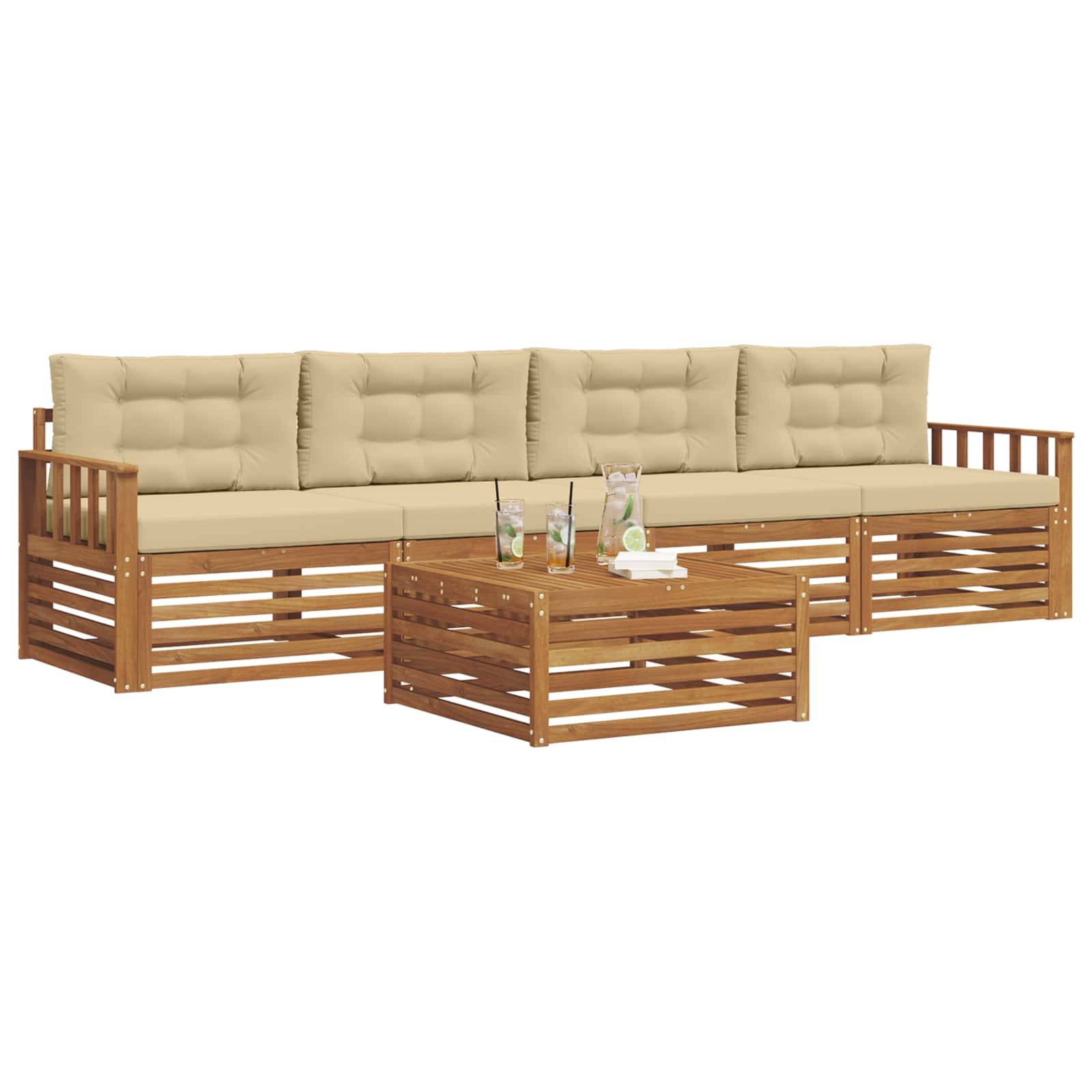 vidaXL Outdoor-Sofagarnitur mit Kissen 5 pcs Natur und Beige