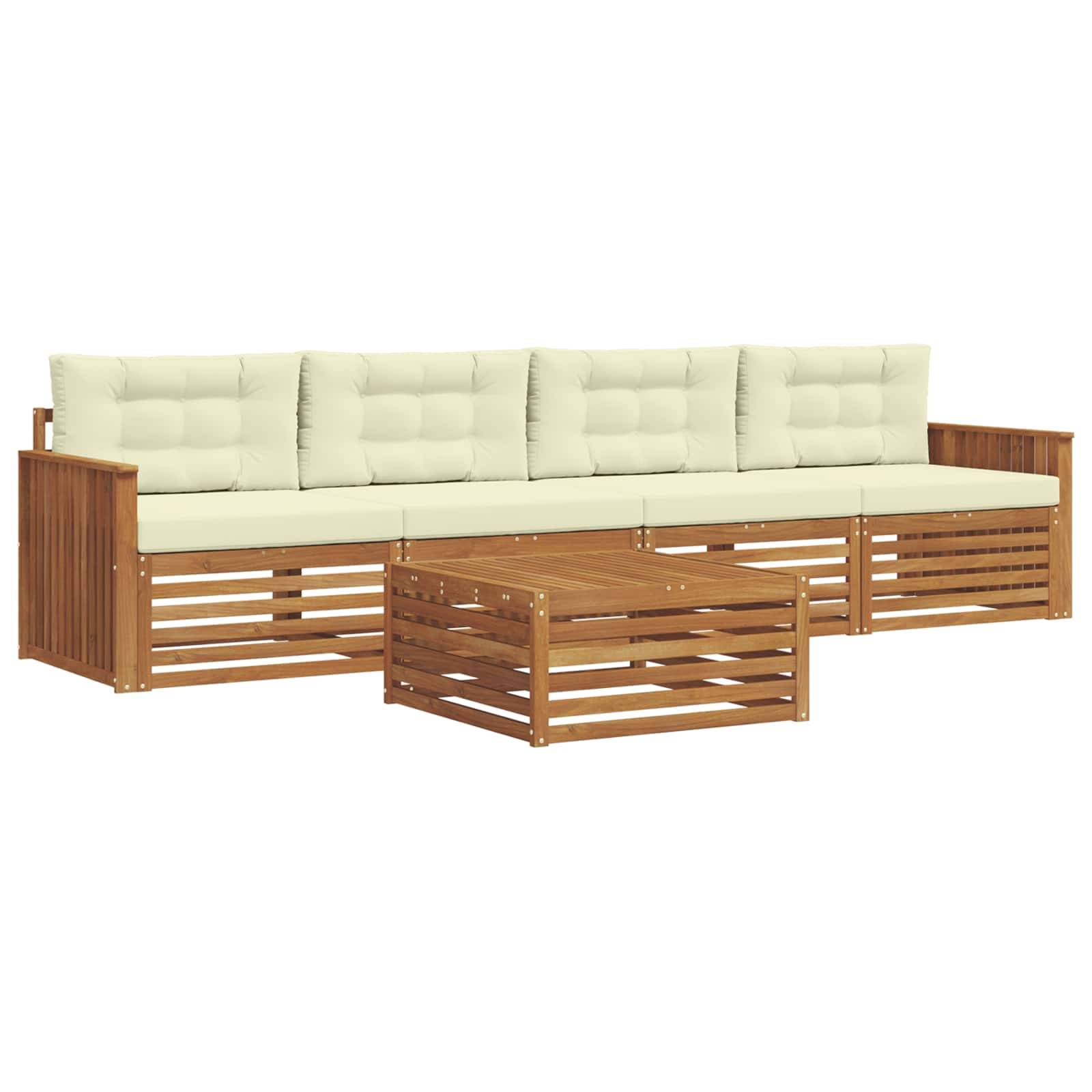 vidaXL Outdoor-Sofagarnitur mit Kissen 5 pcs Natur und Creme