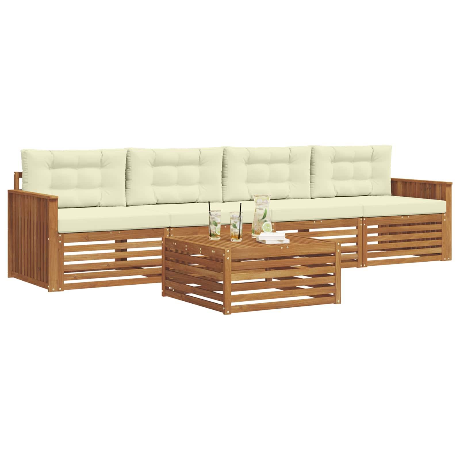 vidaXL Outdoor-Sofagarnitur mit Kissen 5 pcs Natur und Creme