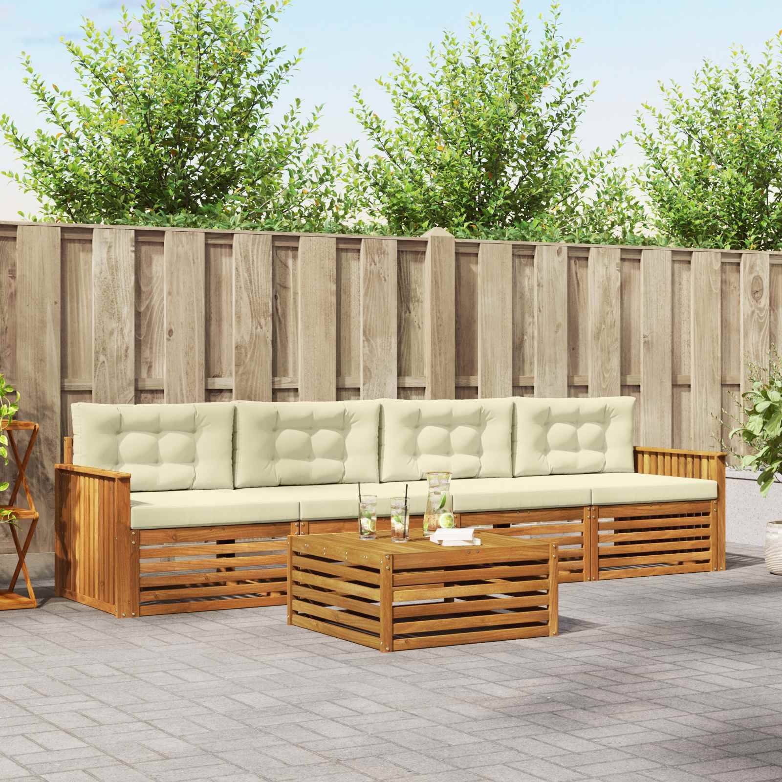 vidaXL Outdoor-Sofagarnitur mit Kissen 5 pcs Natur und Creme