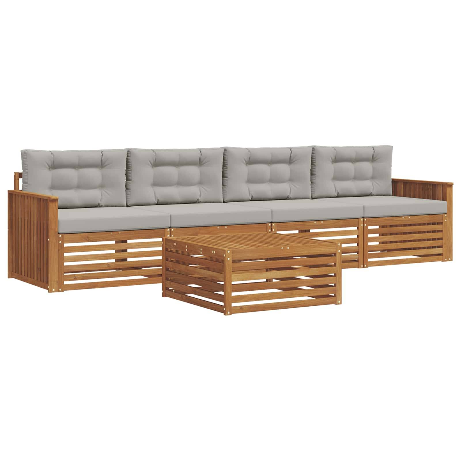 vidaXL Outdoor-Sofagarnitur mit Kissen 5 pcs Natürlich und Hellgrau