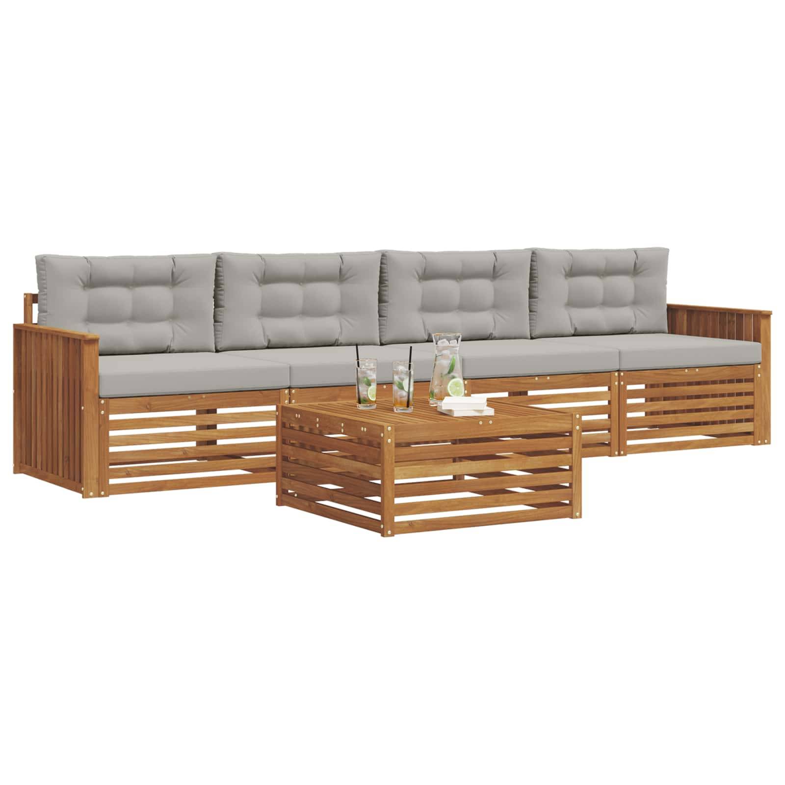 vidaXL Outdoor-Sofagarnitur mit Kissen 5 pcs Natürlich und Hellgrau