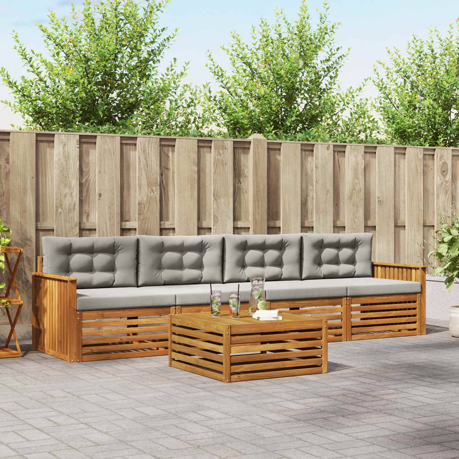 vidaXL Outdoor-Sofagarnitur mit Kissen 5 pcs Natürlich und Hellgrau