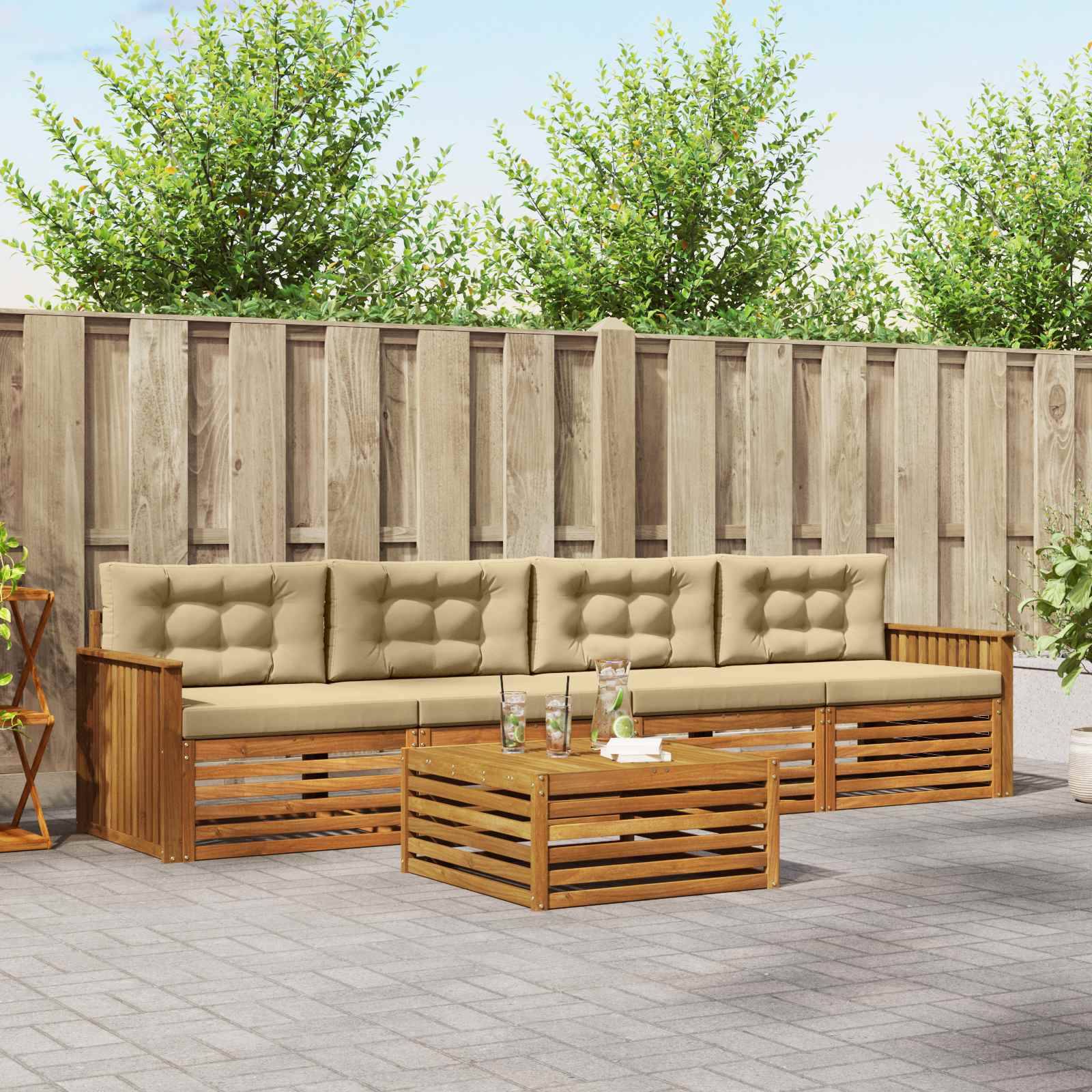 vidaXL Outdoor-Sofagarnitur mit Kissen 5 pcs Natur und Beige